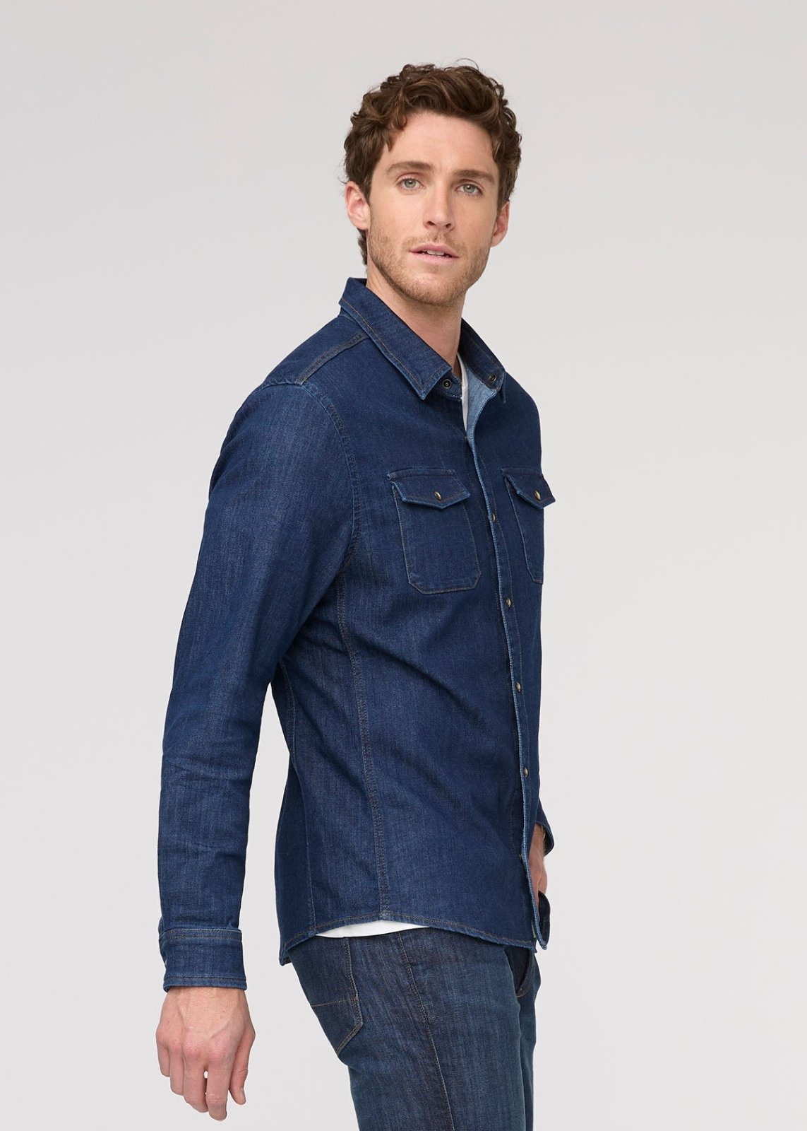Men's Dark Stone Denim Lite Two-Pocket Shirt Side