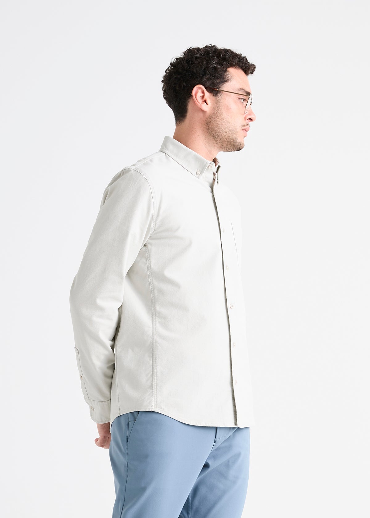 mens off-white stretch button down shirt side