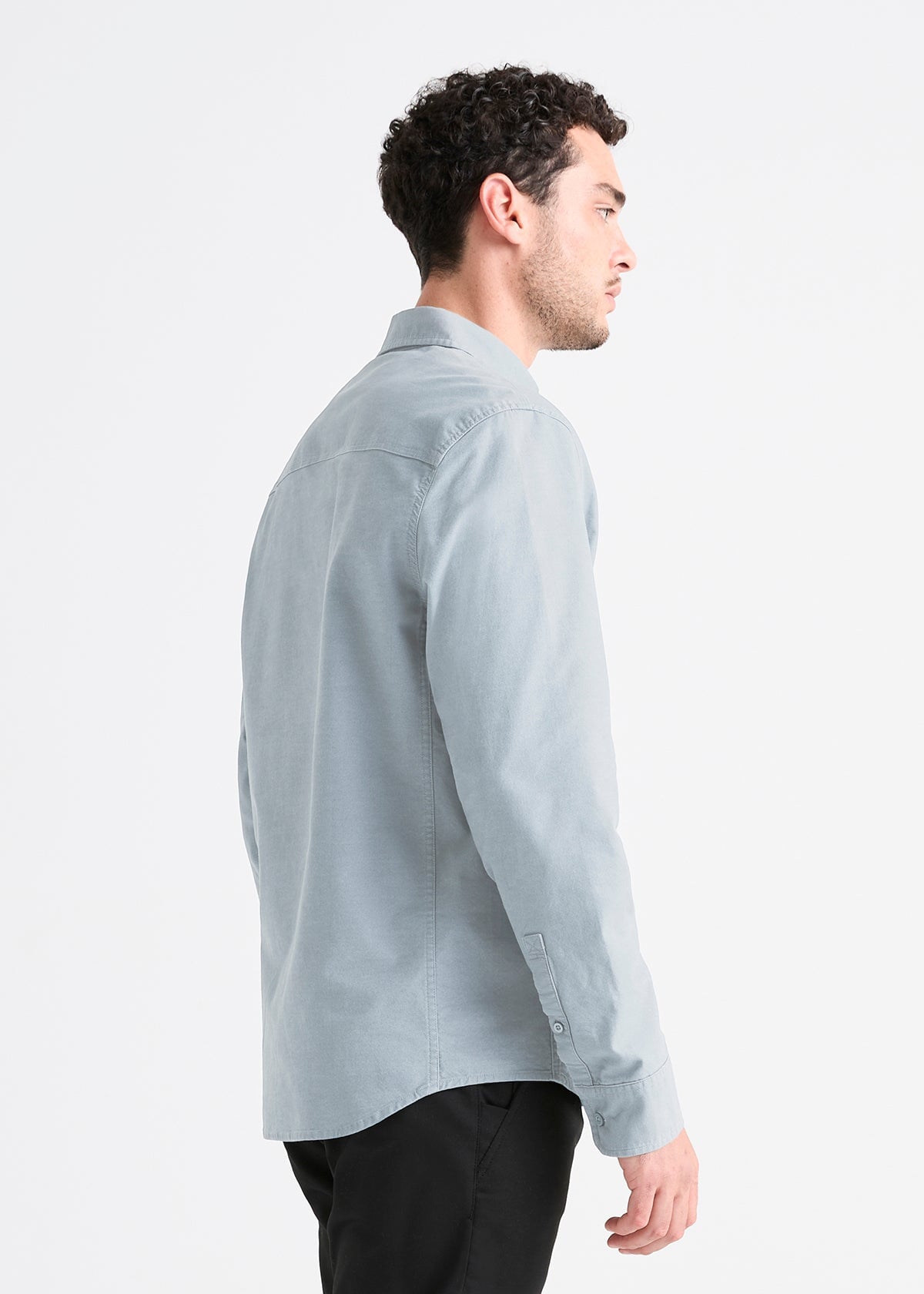 mens light blue stretch button down shirt side