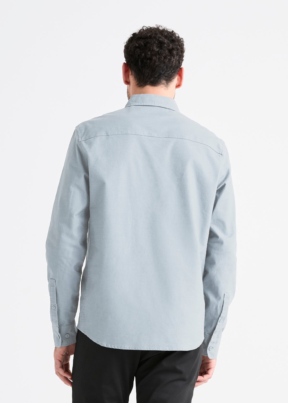 mens light blue stretch button down shirt back