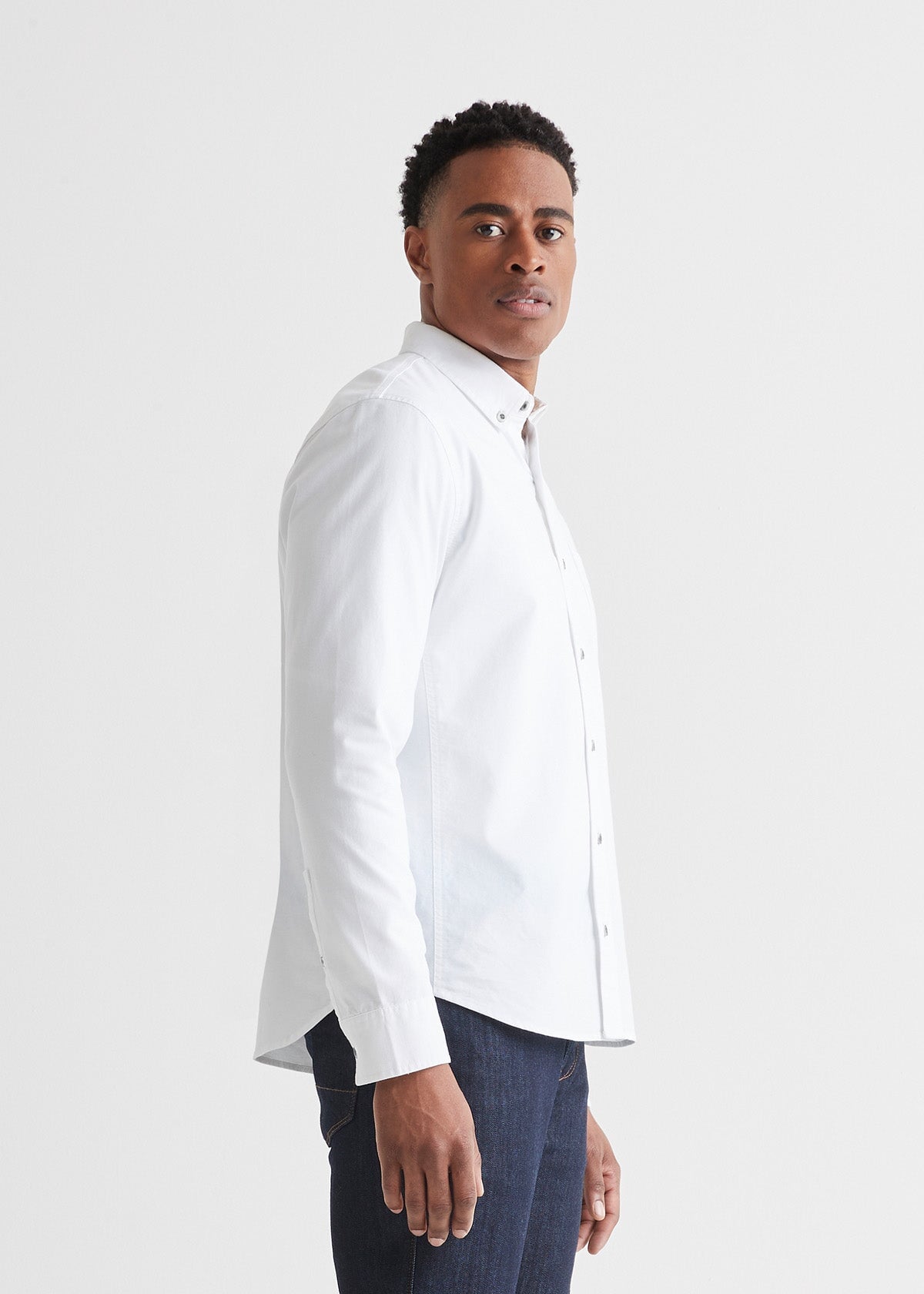 Men's White Stretch Button Down Shirt