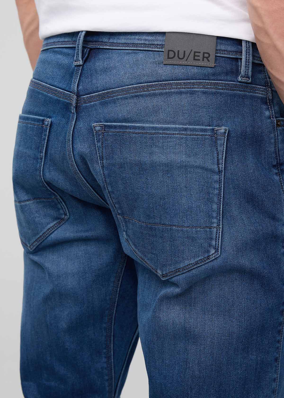mens fleece lined blue denim back pocket detail