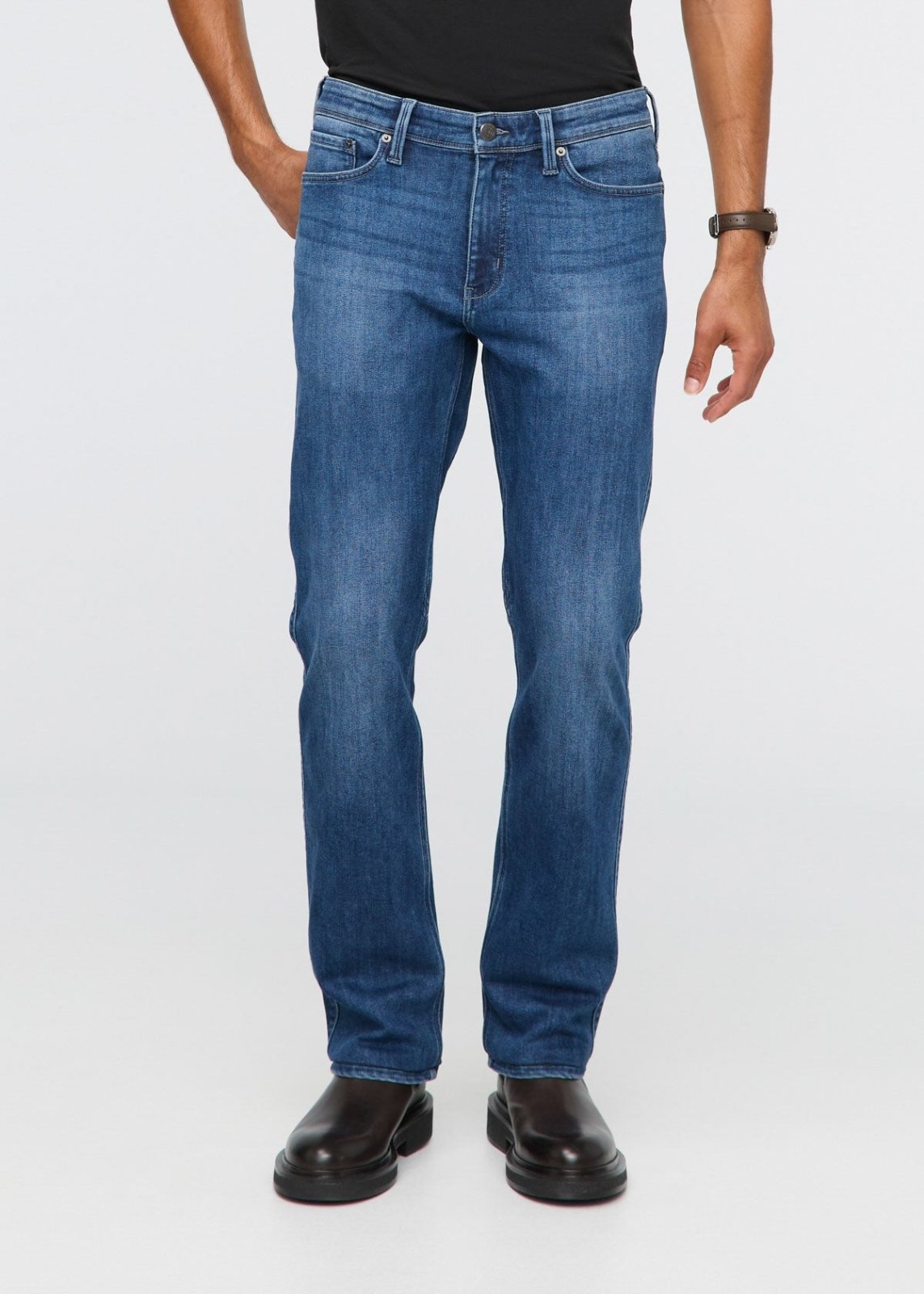 mens fleece-lined medium blue denim front