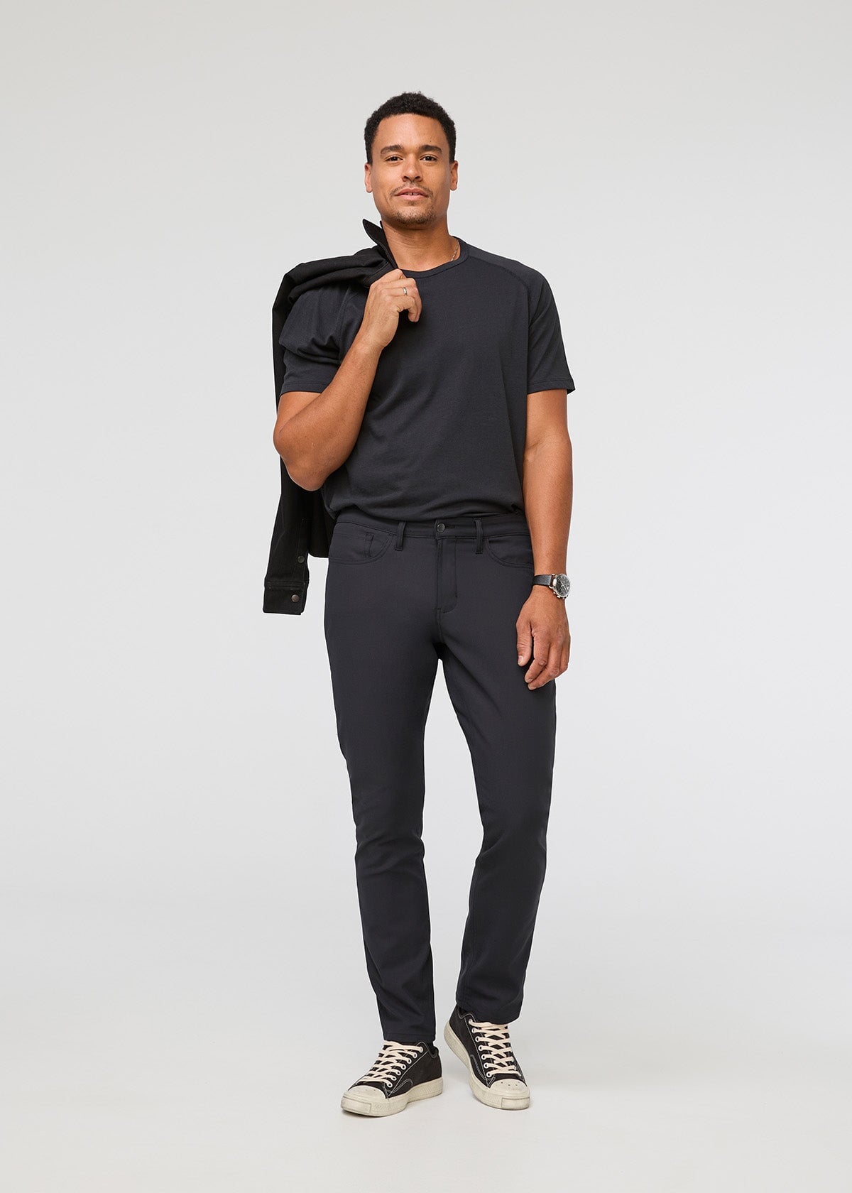 mens black relaxed fit stretch pant full body
