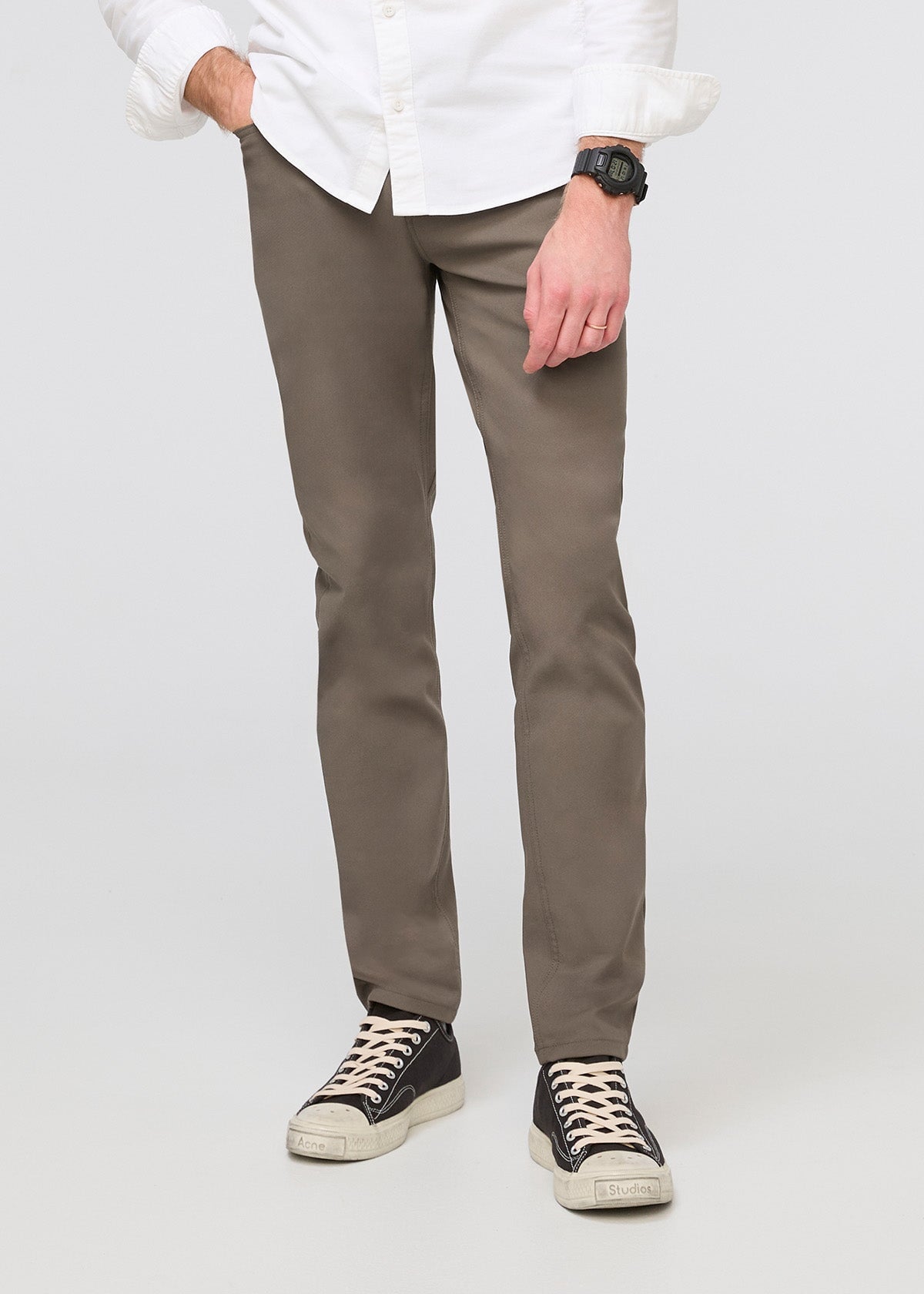 mens grey-green slim fit stretch pant front