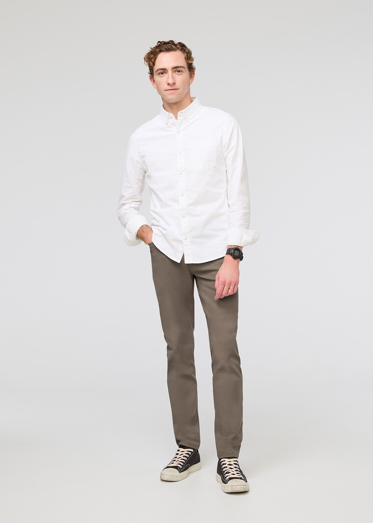 Casual White Shirt and Khaki Pants
