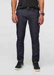 mens dark blue wash relaxed fit stretch jeans front