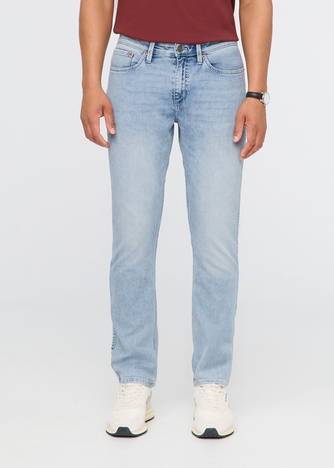 mens light blue relaxed fit denim front