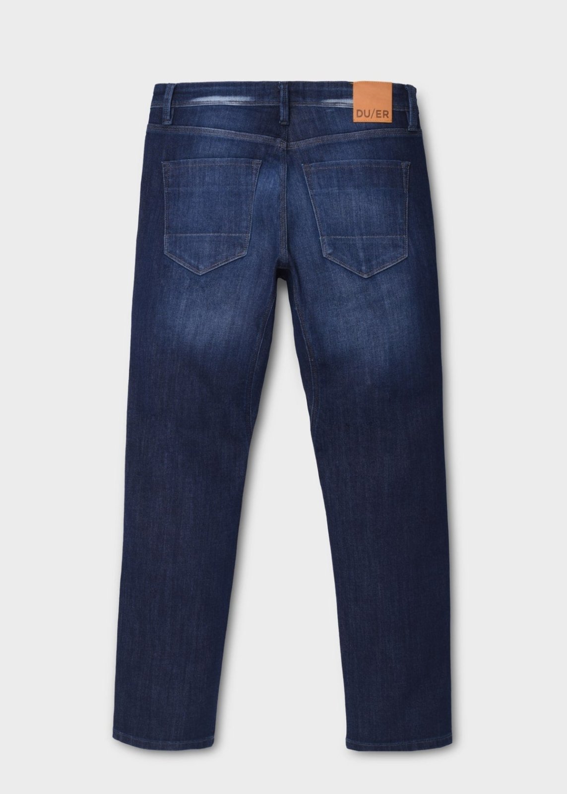 imperfect performance denim slim nostalgia blue back flat lay