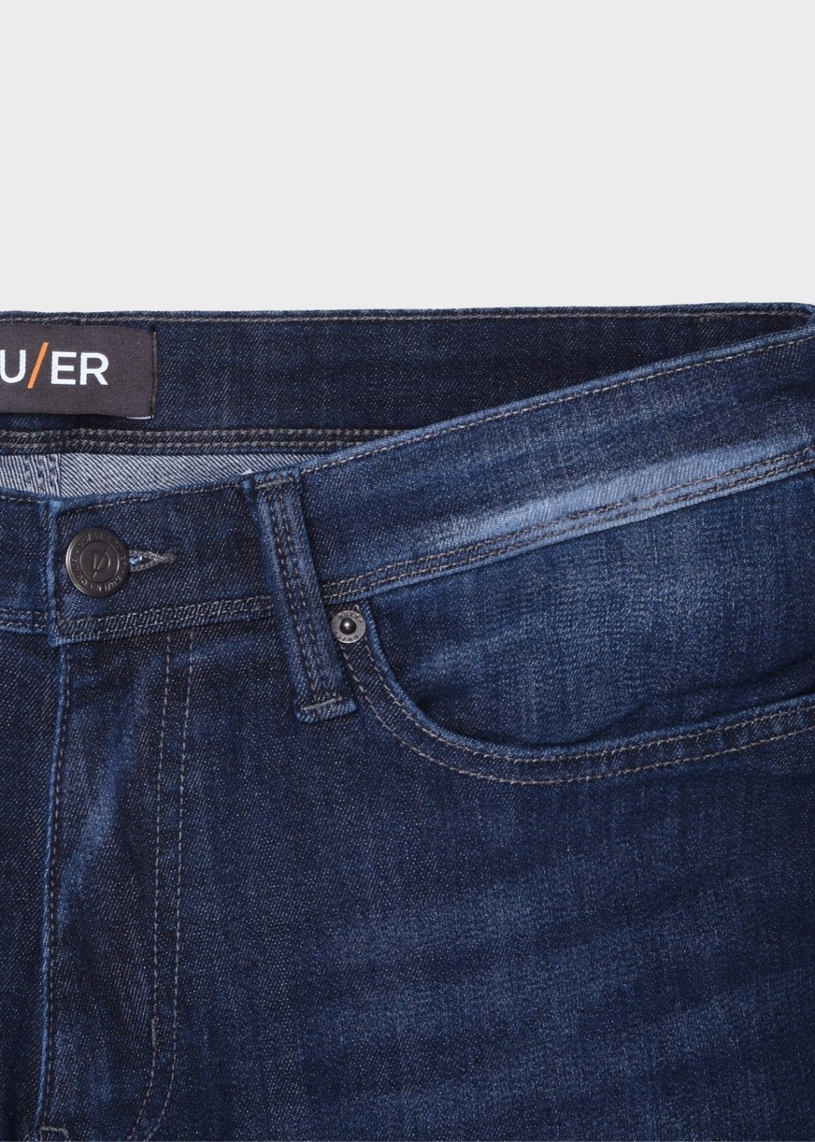 imperfect performance denim slim nostalgia blue front waistband sanding detail