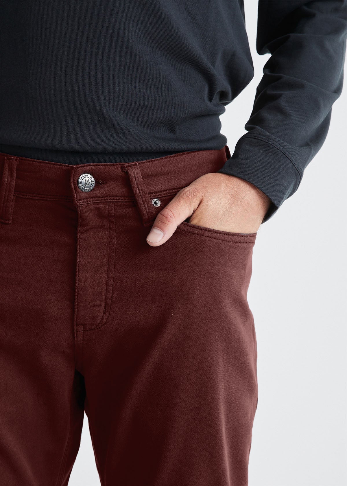 mens dark red relaxed fit dress sweatpant front waistband detail