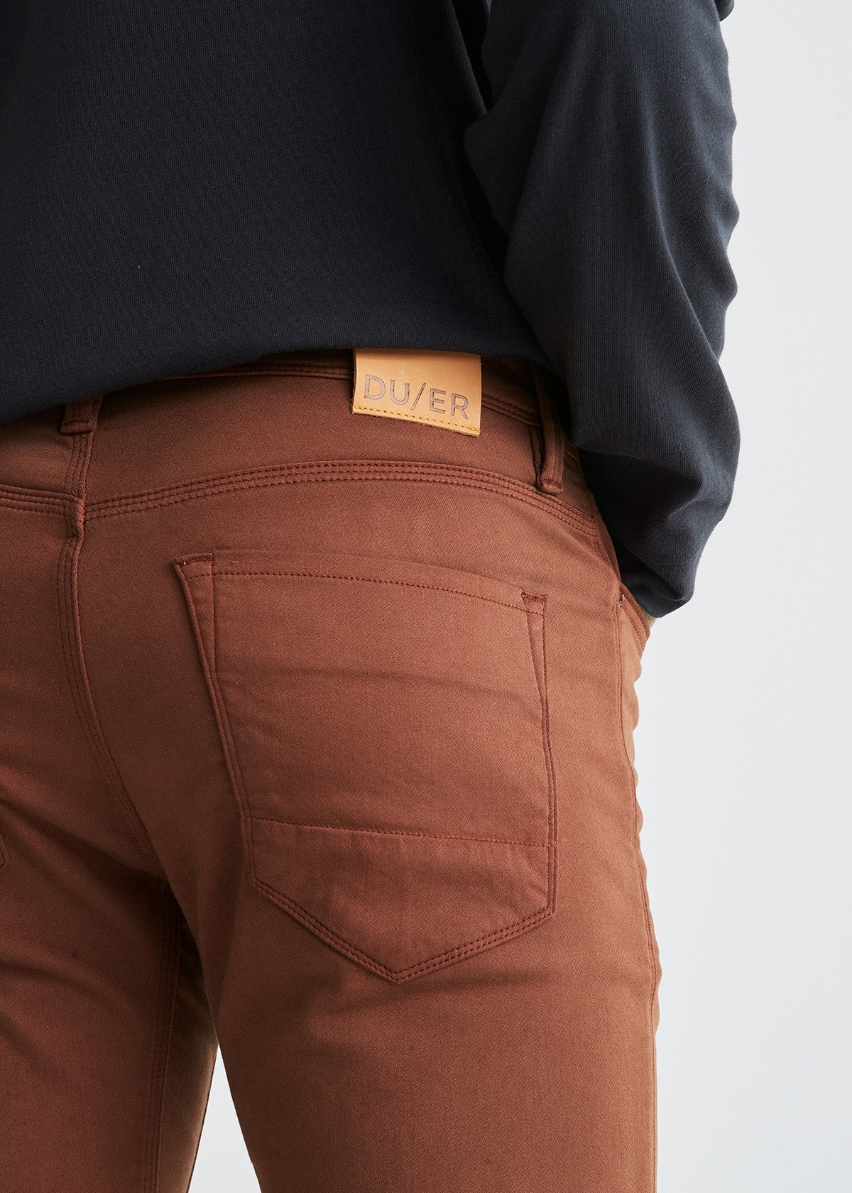 mens red-brown slim fit dress sweatpant back pocket and patch detail