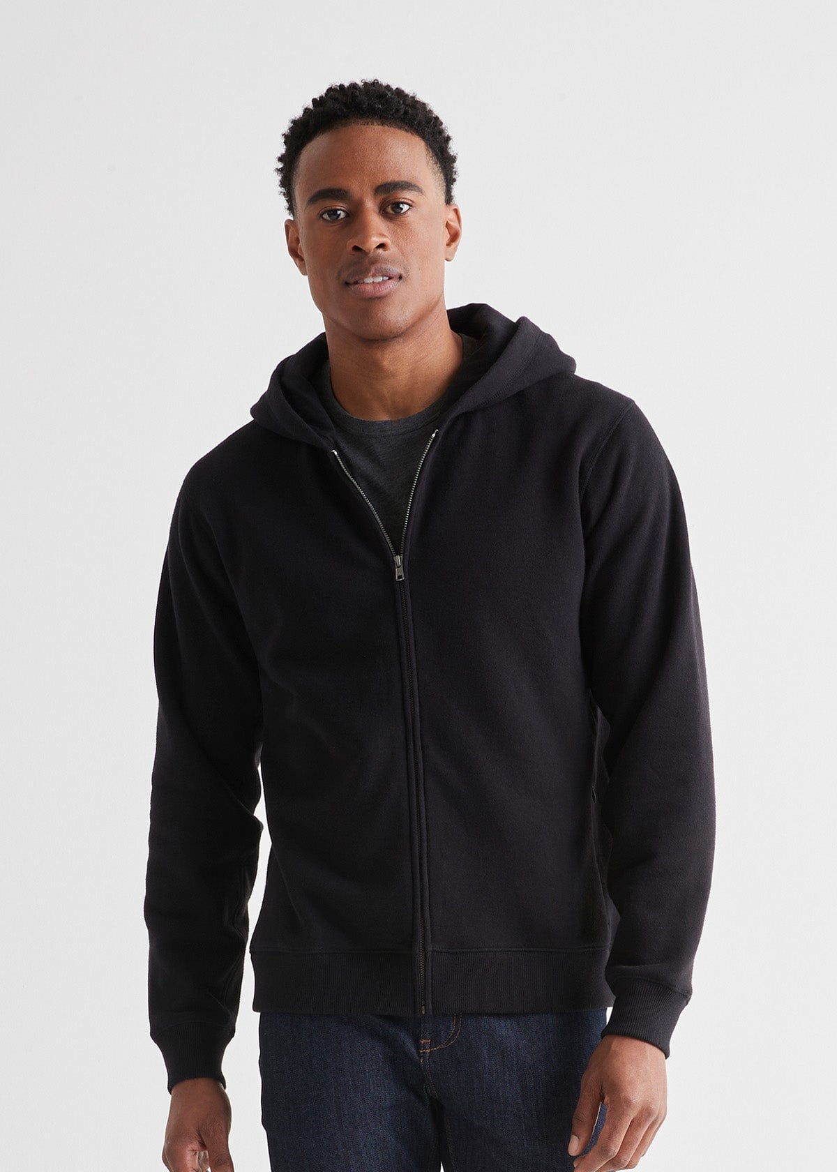 mens black brushed terry performance zip up front