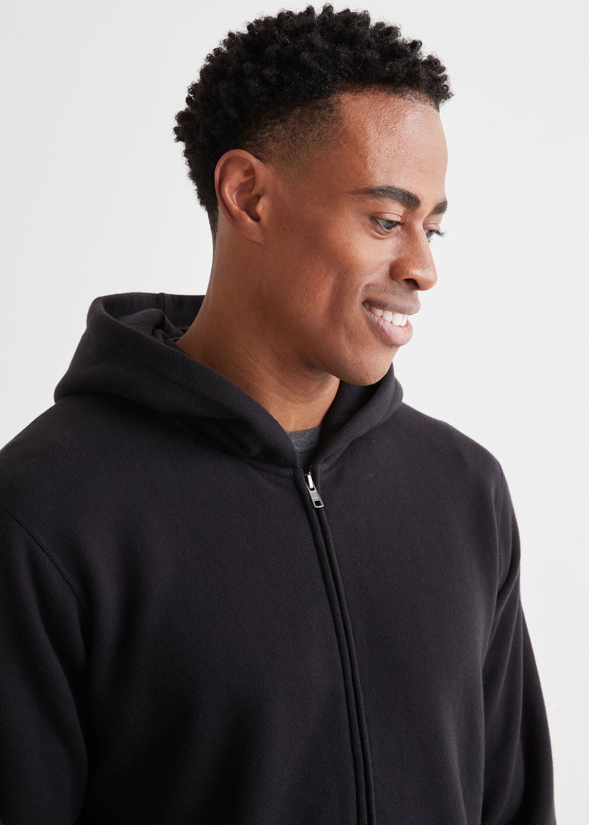 mens black brushed terry performance zip up zipped up neckline detail