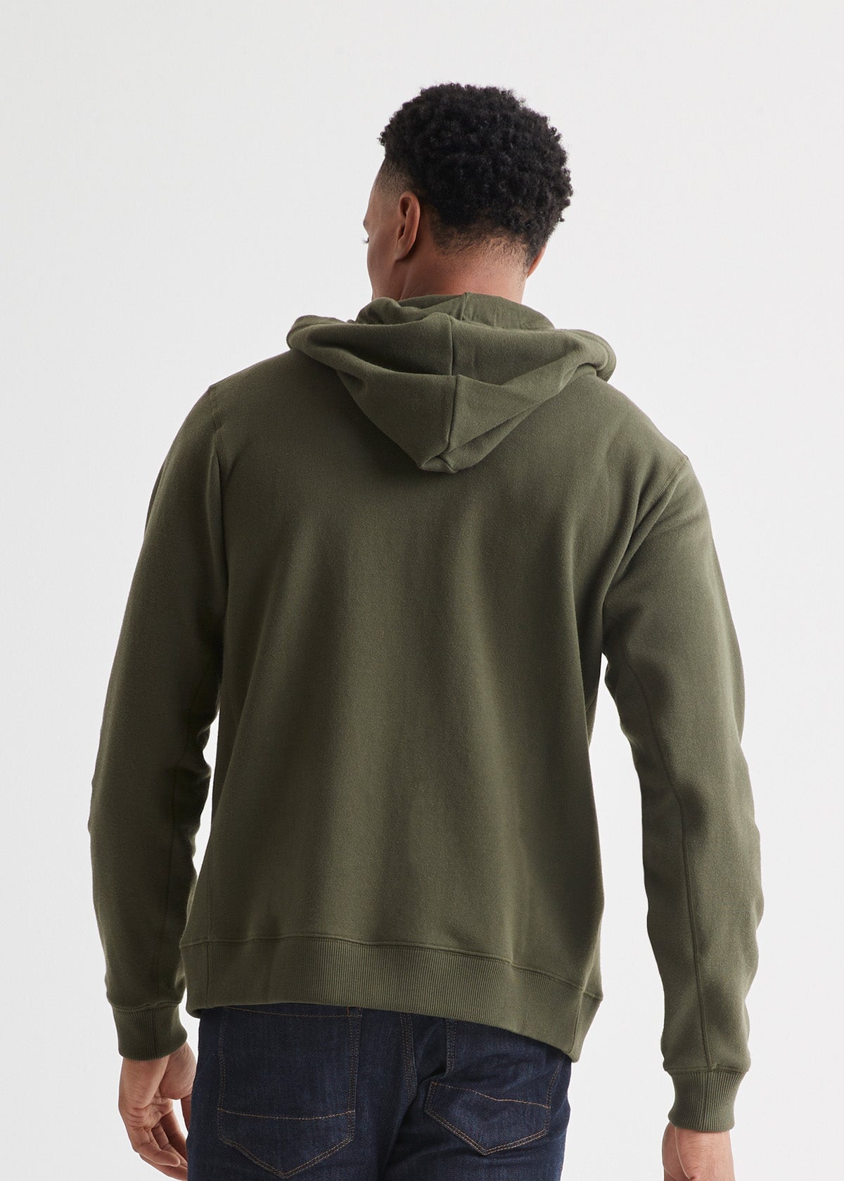 mens green brushed terry zip up hoodie back