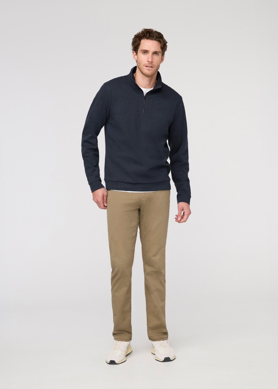DUER Men's Performance Flannel Quarter Zip - Heather Navy DUER Men's Performance Flannel Quarter Zip - Heather Navy