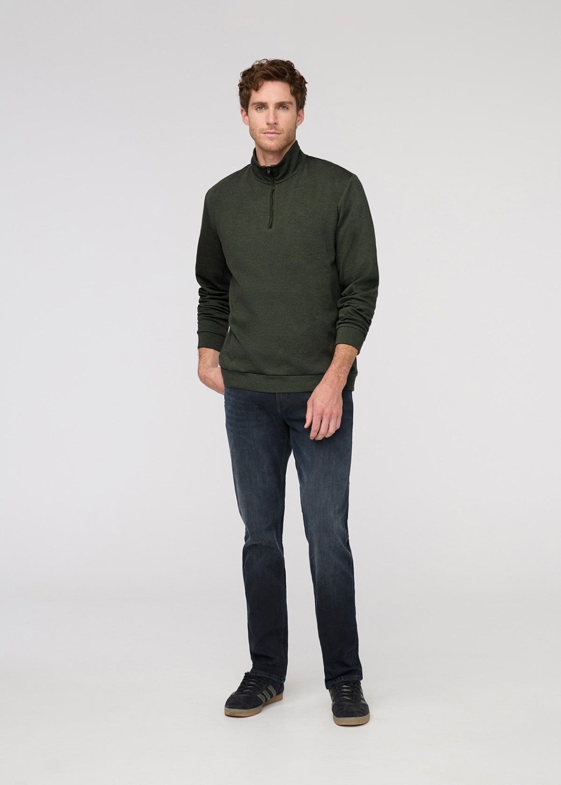 Men's Heather Peat Flannel Quarter Zip Full Body