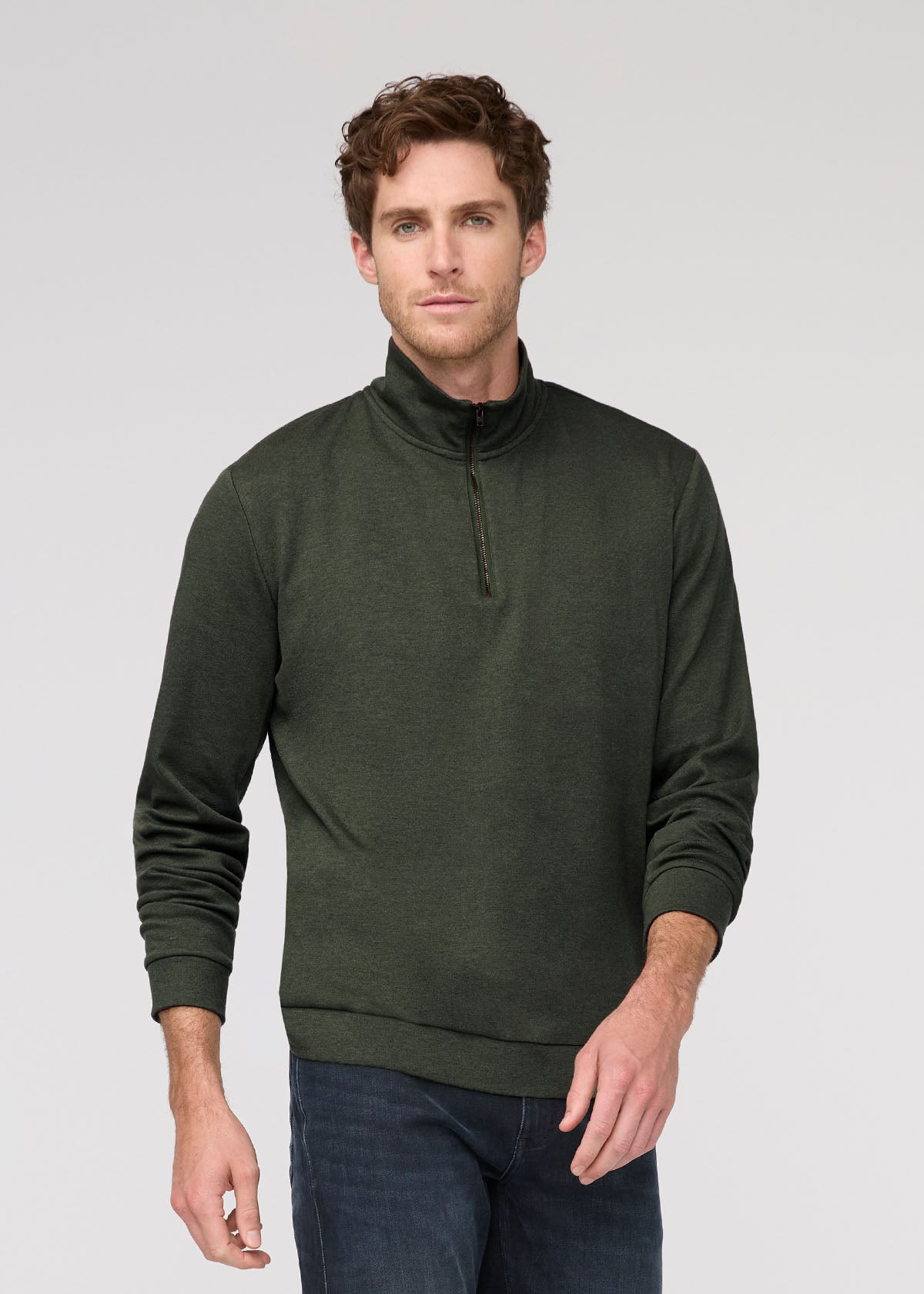 Men's Heather Peat Flannel Quarter Zip Front