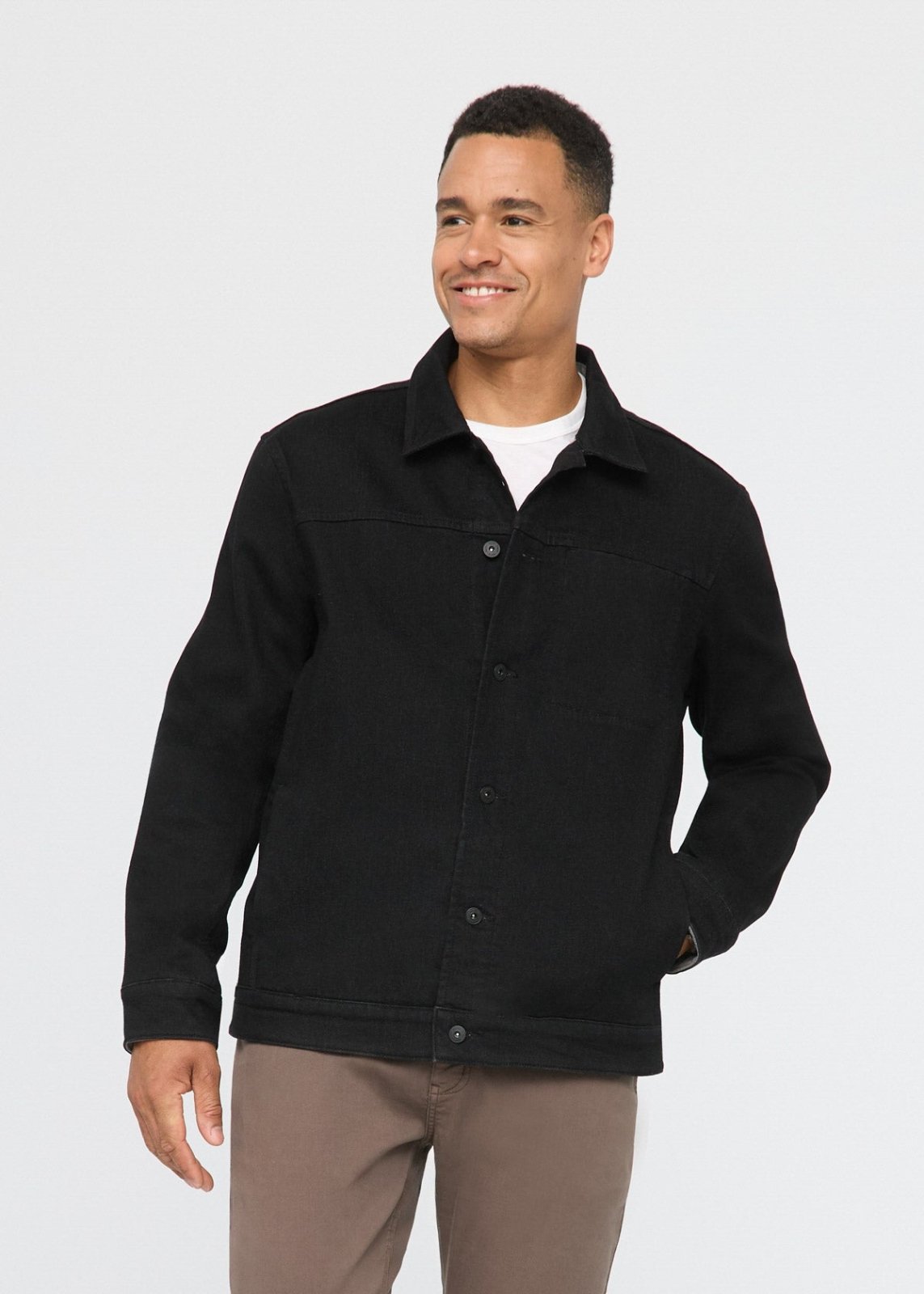 Men's Fleece-Lined Black Denim Jacket - Main Image