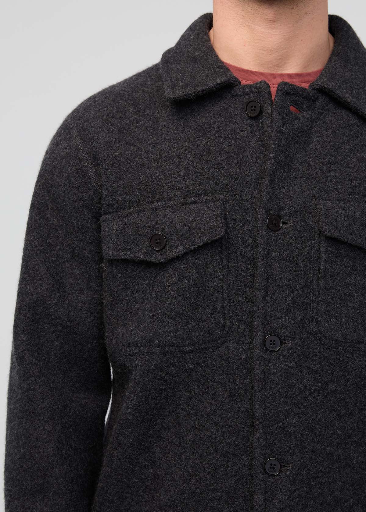 Men's Heather Charcoal ThermaSoft Merino Field Shirt Front Pocket Detail
