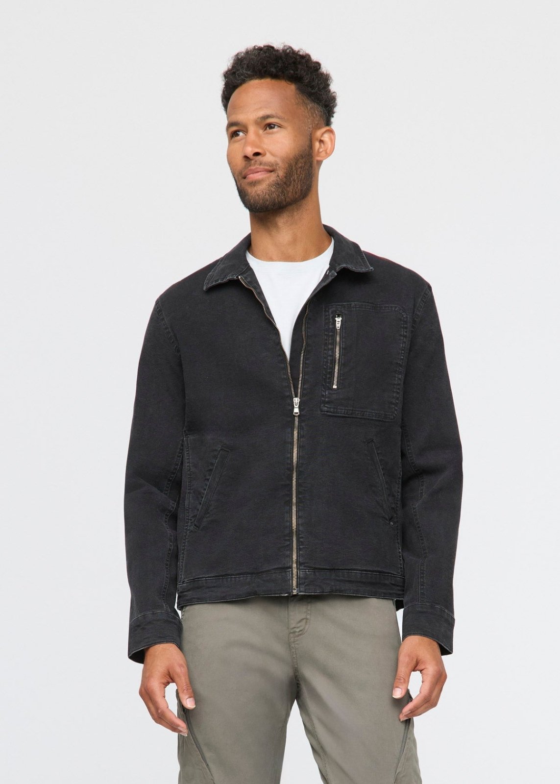 Men's Black Stretch Canvas Utility Jacket Front