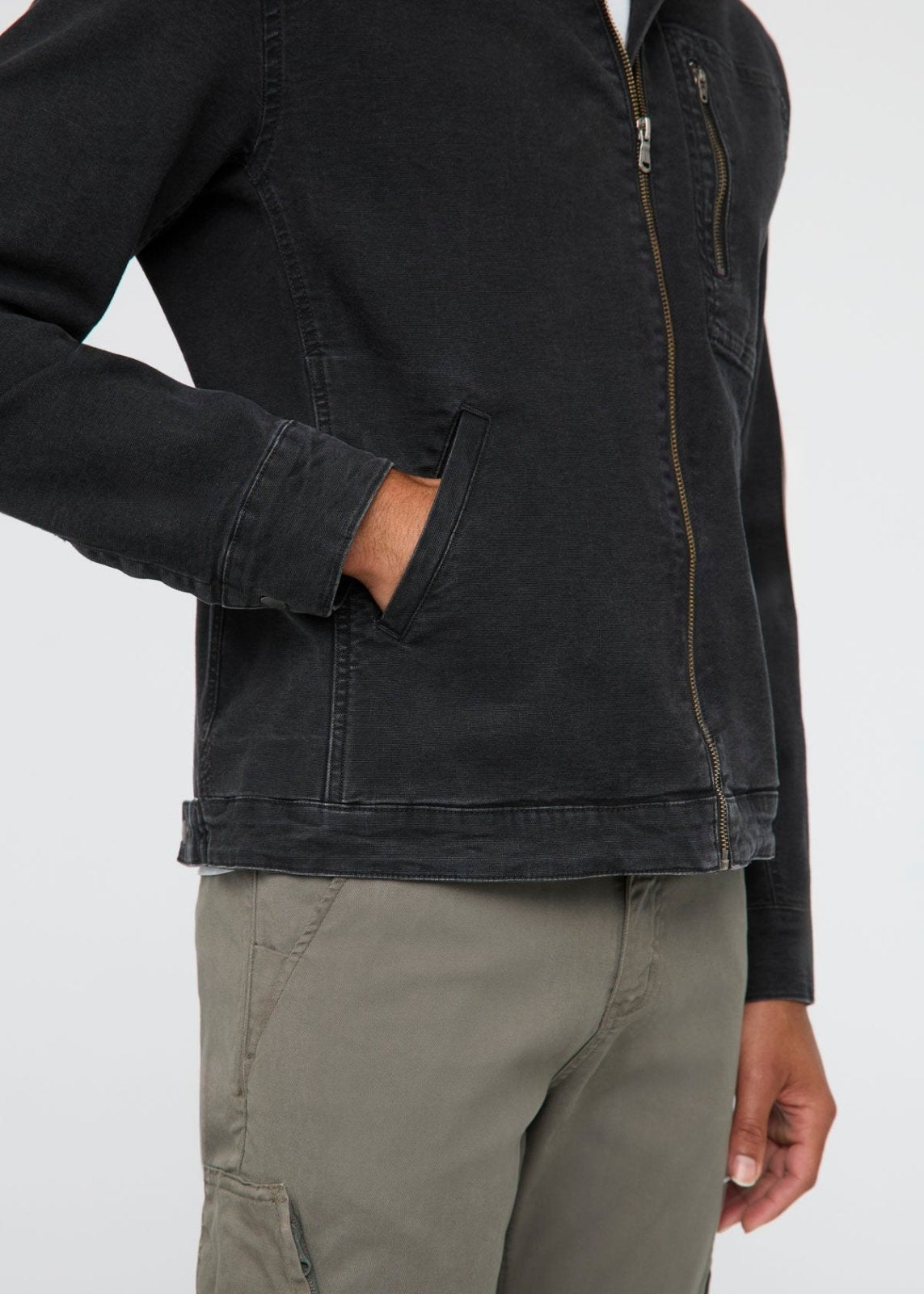 Men's Black Stretch Canvas Utility Jacket Pocket Detail