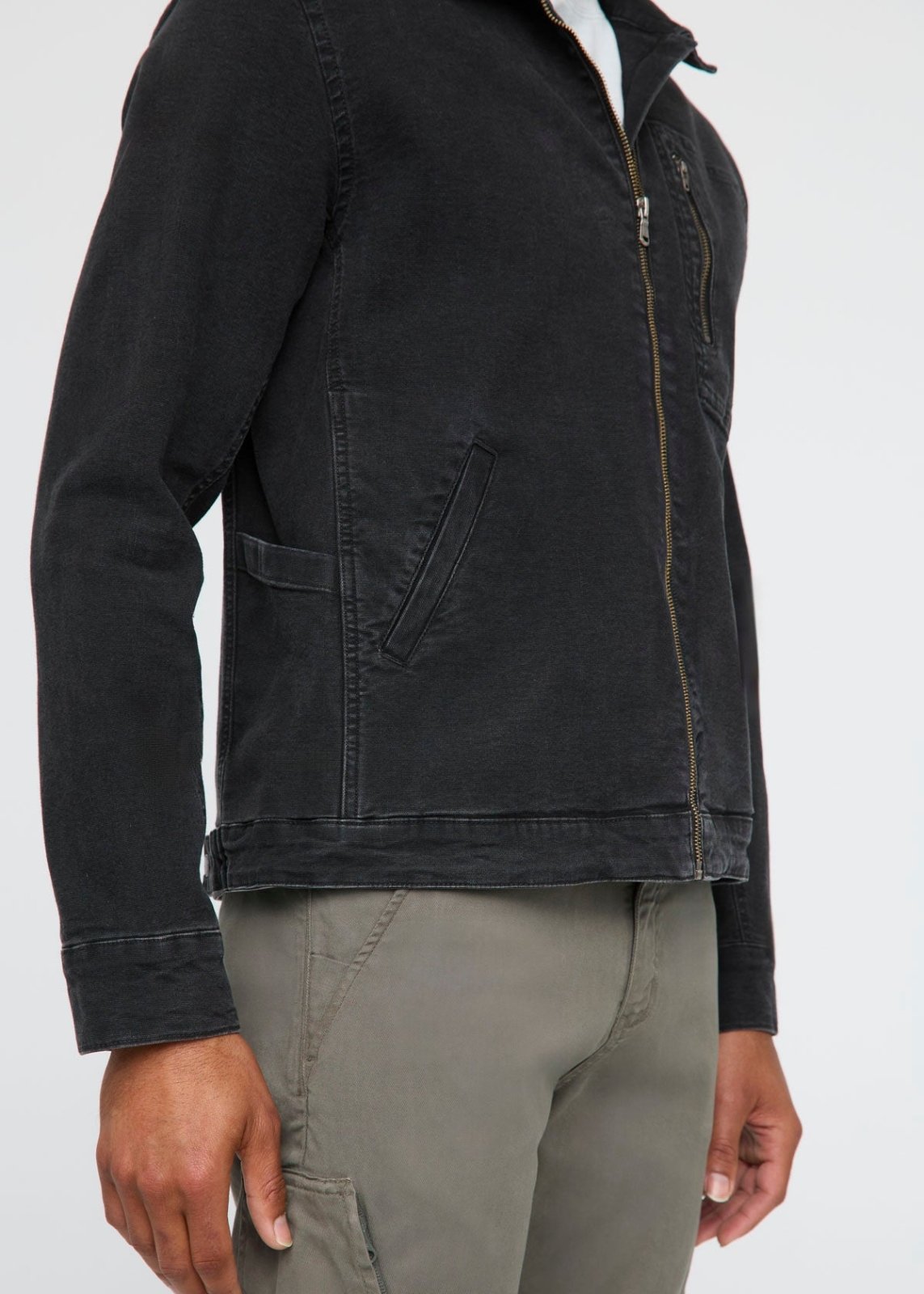 Men's Black Stretch Canvas Utility Jacket Side Detail