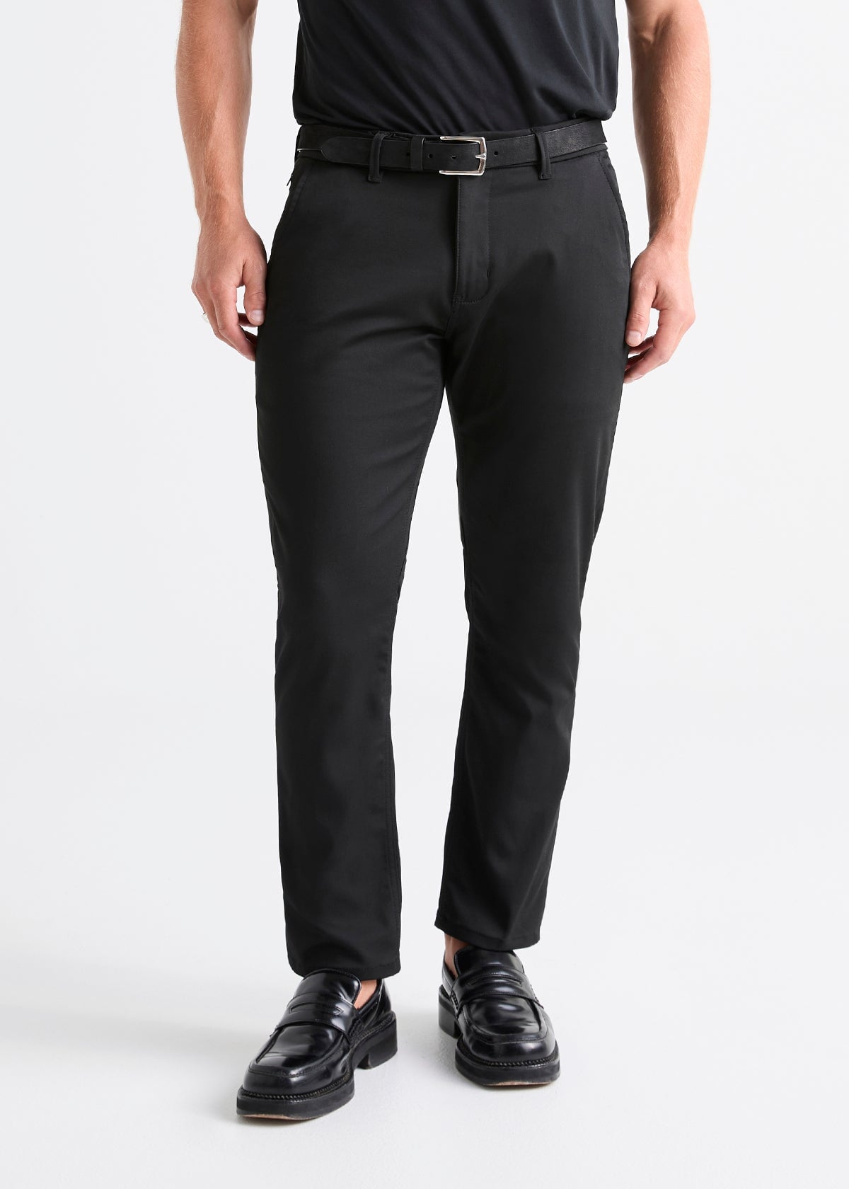 mens black relaxed stretch fit dress pant front