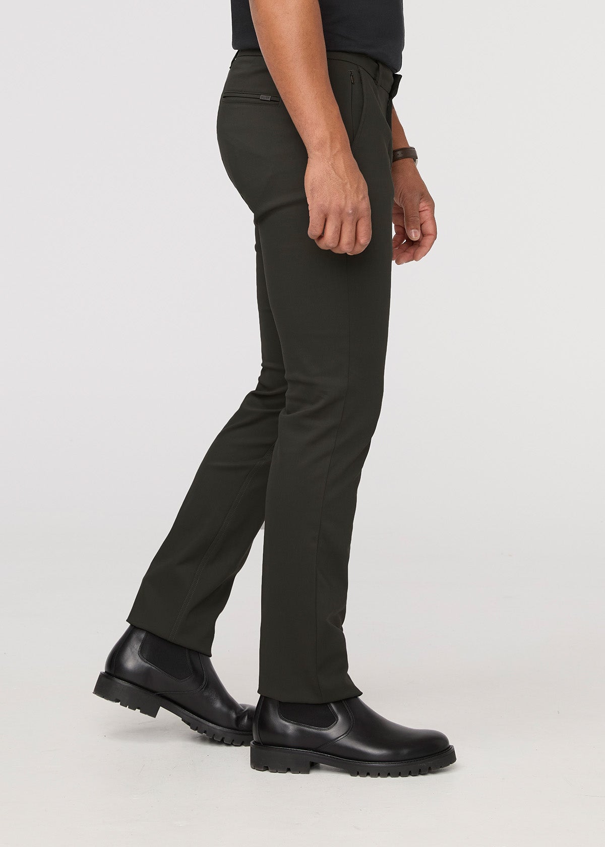 mens dark green relaxed fit stretch trouser side