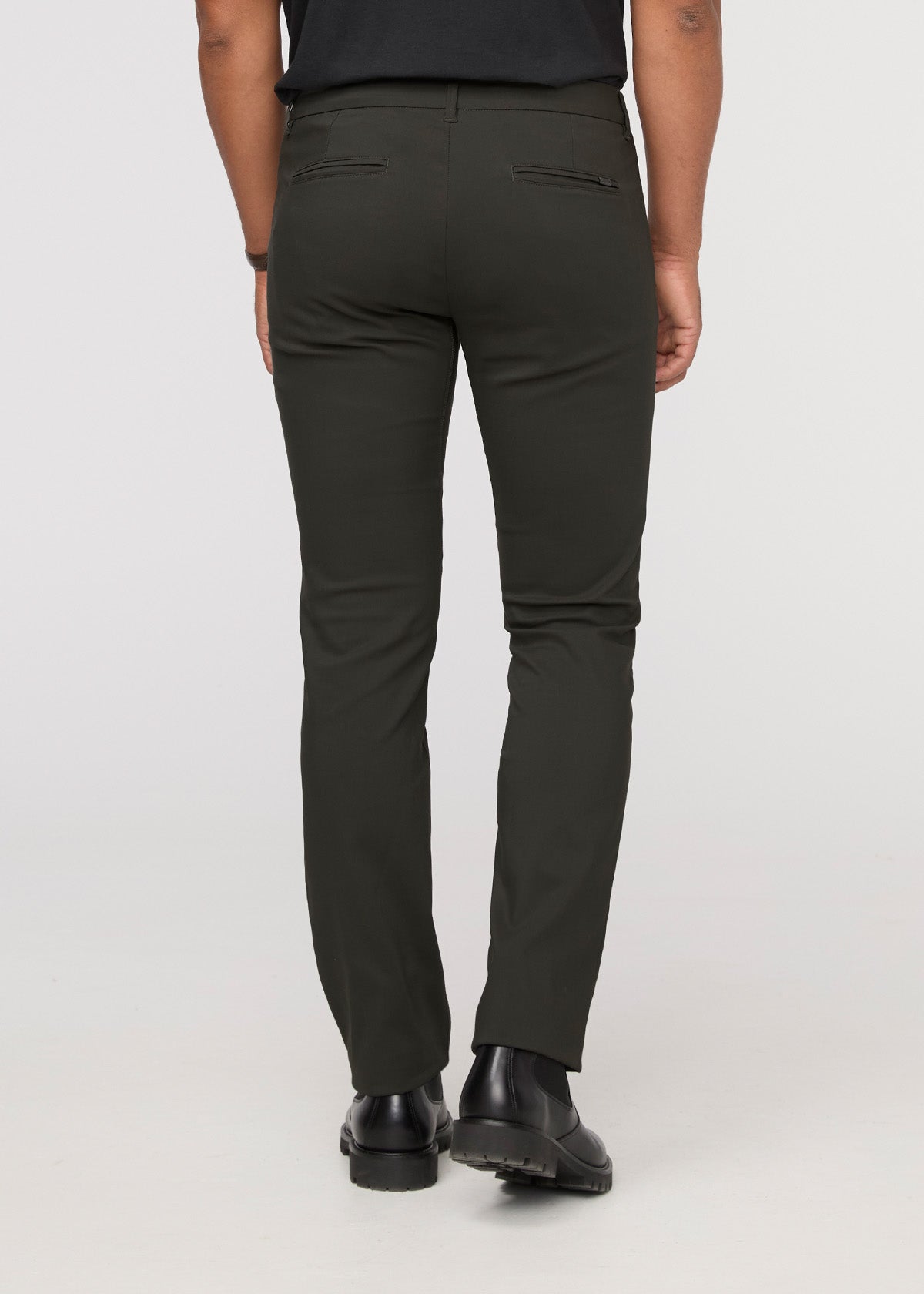 mens dark green relaxed fit stretch trouser back