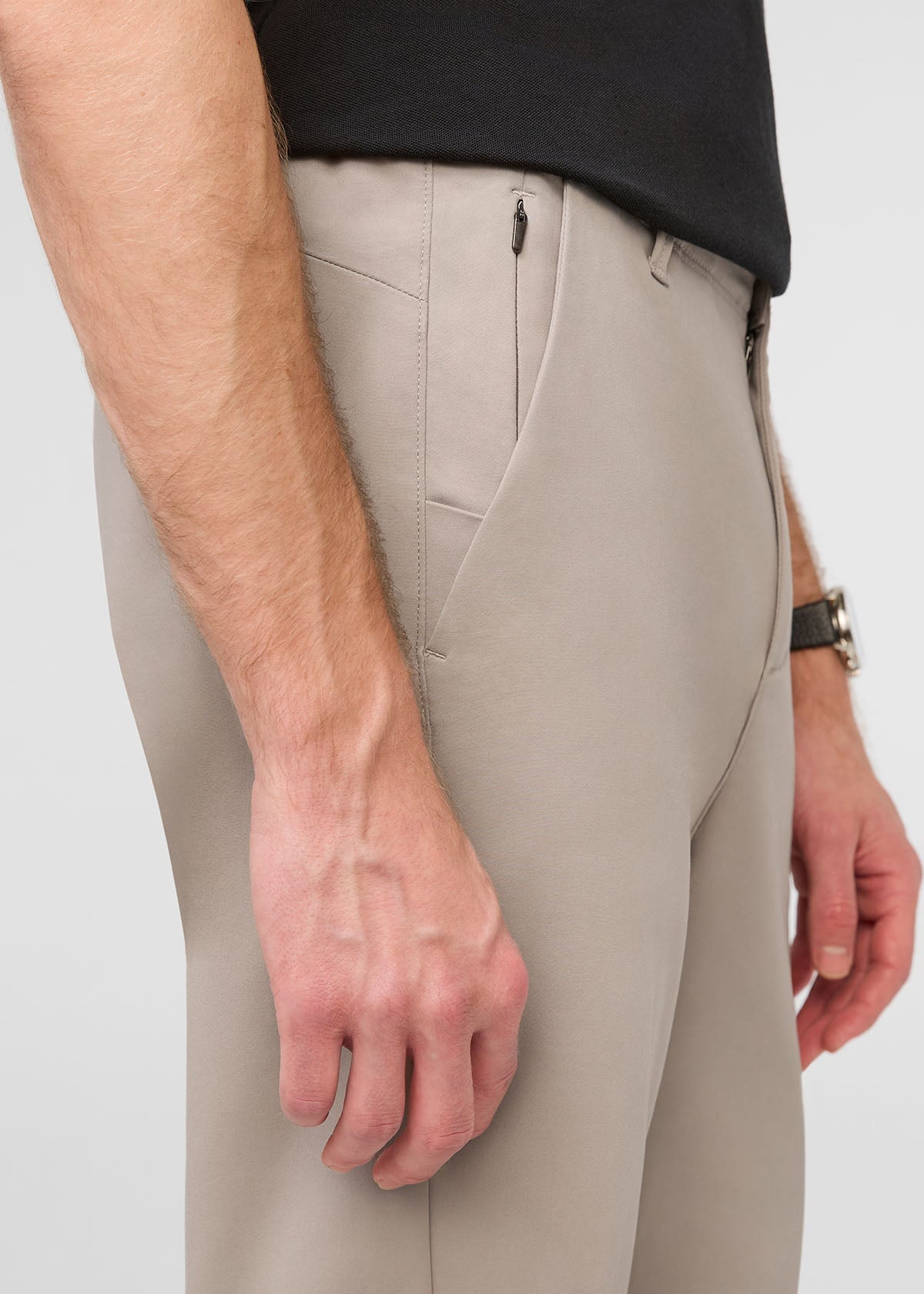 mens light khaki stretch flex pant side zip pocket