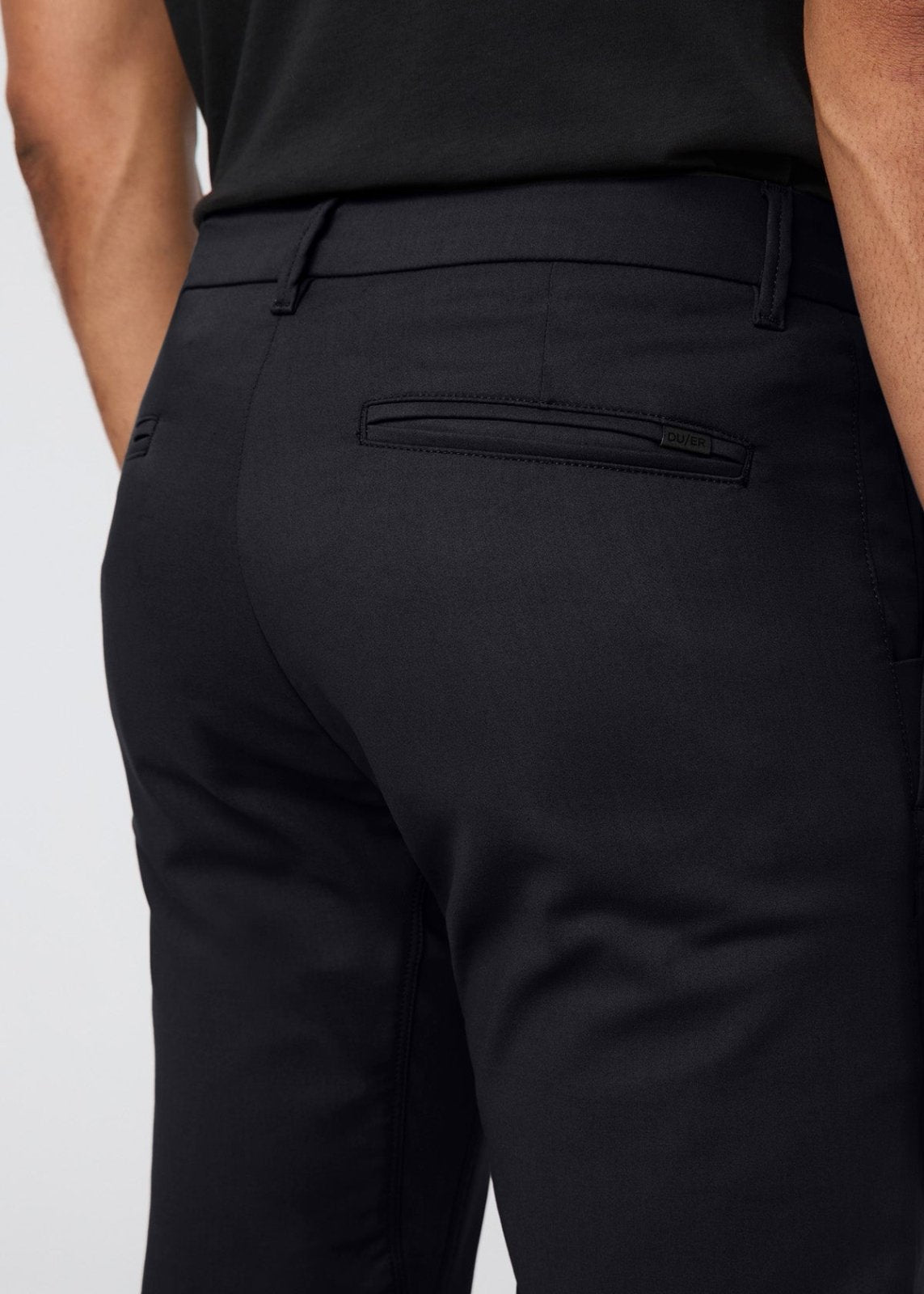 mens black slim straight fit stretch trouser back waistband and pocket