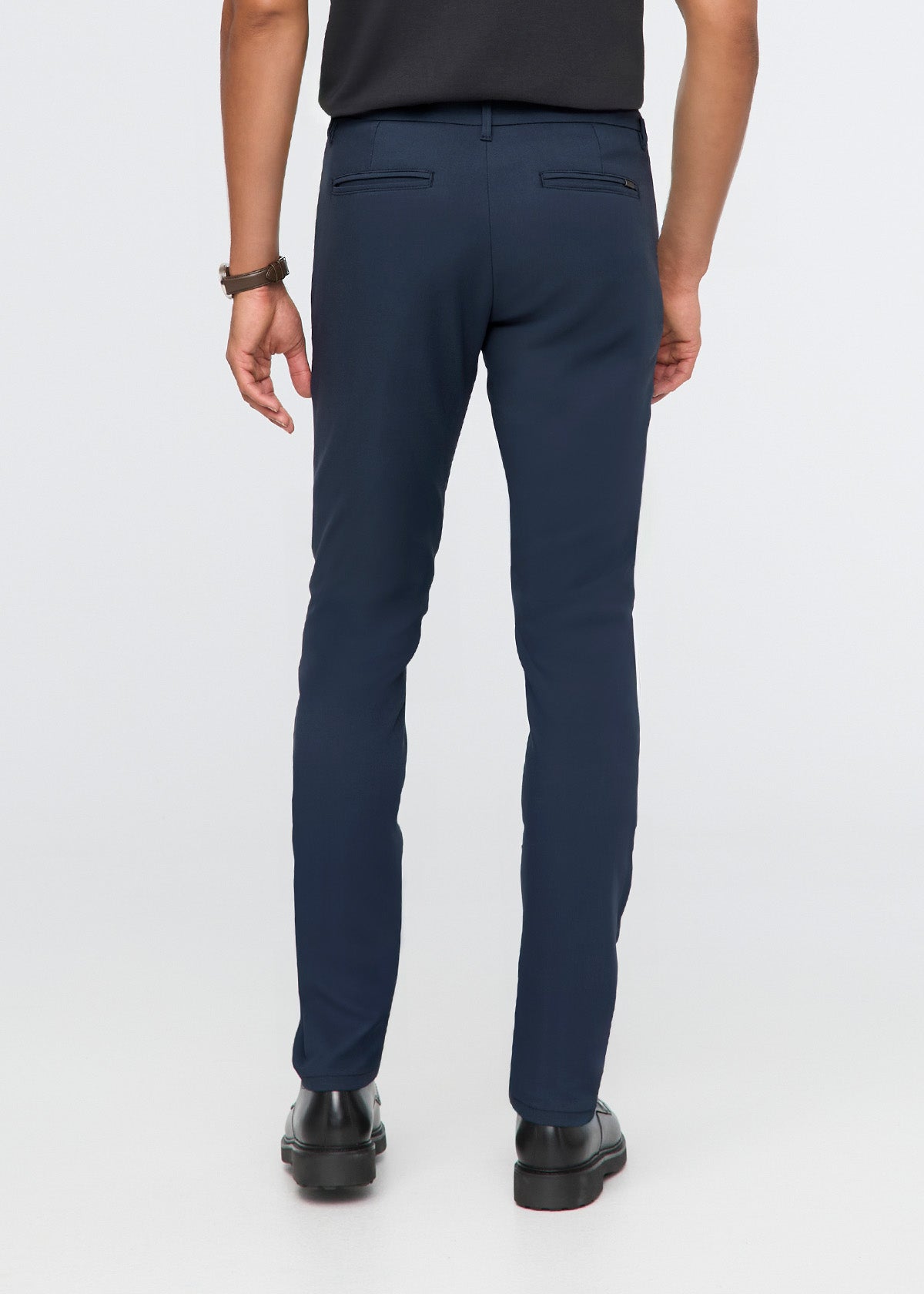 mens navy slim straight fit stretch trouser back