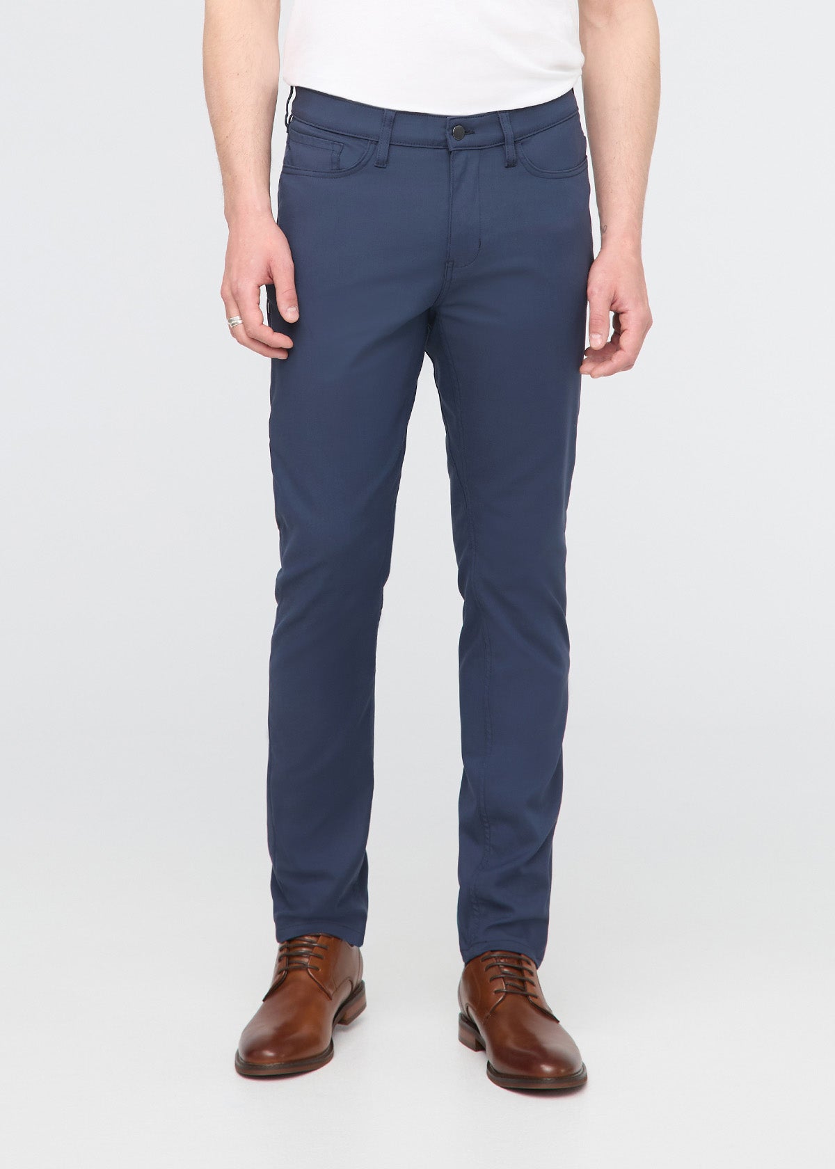 mens navy slim fit stretch pant front