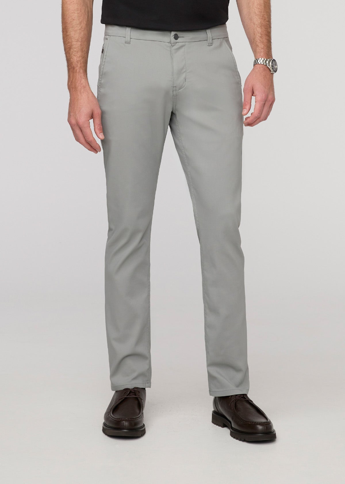 Men's Grey Slim Straight Fit Stretch Trouser Front