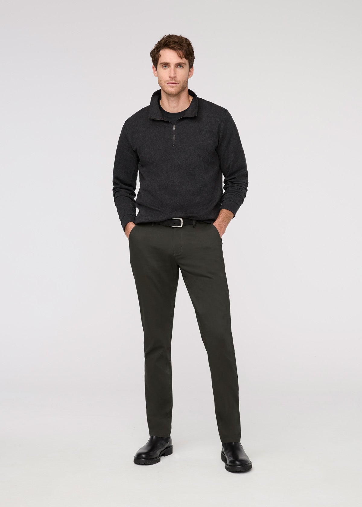 mens dark green slim straight fit stretch trouser full body