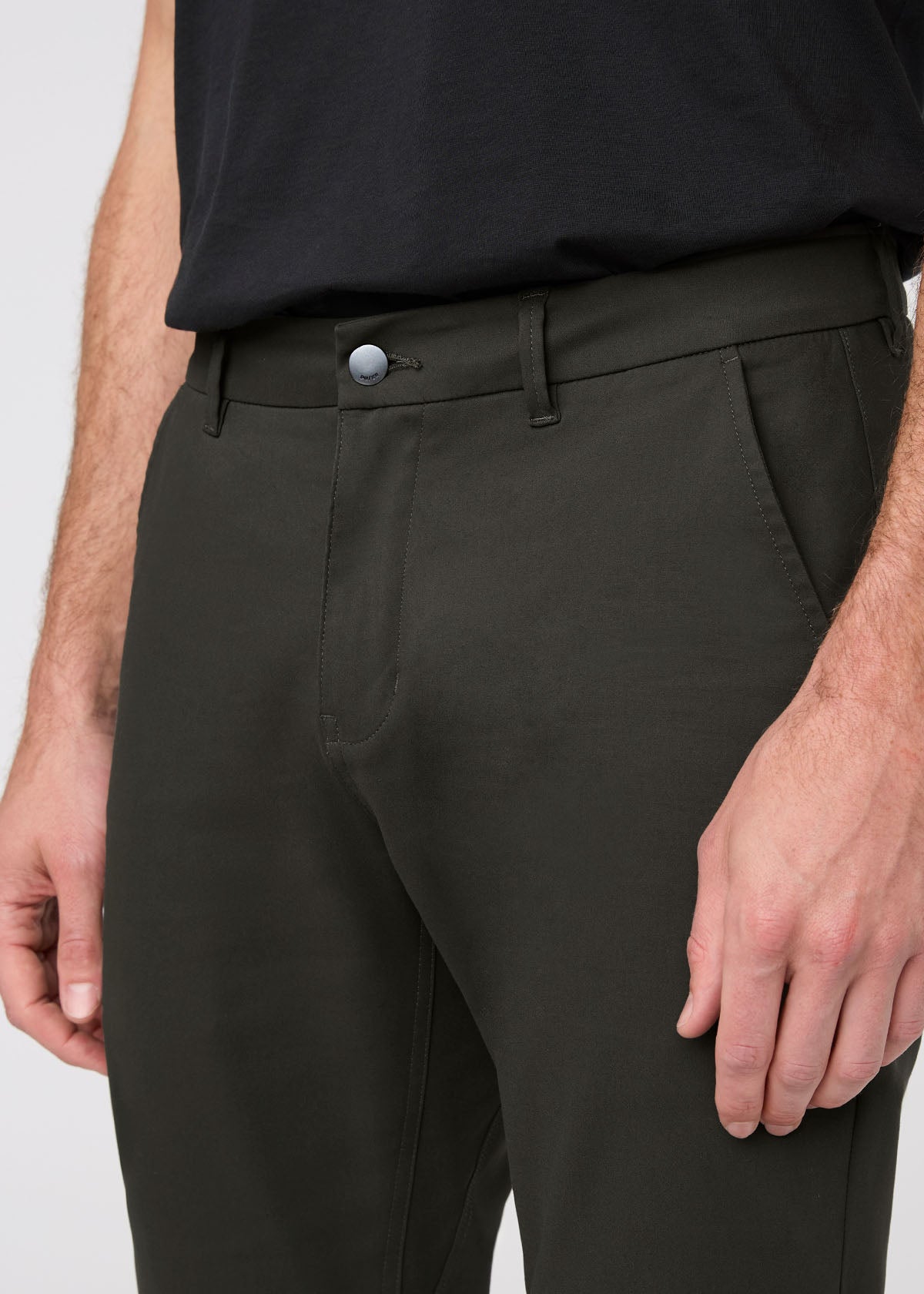 mens dark green slim straight fit stretch trouser waistband detail