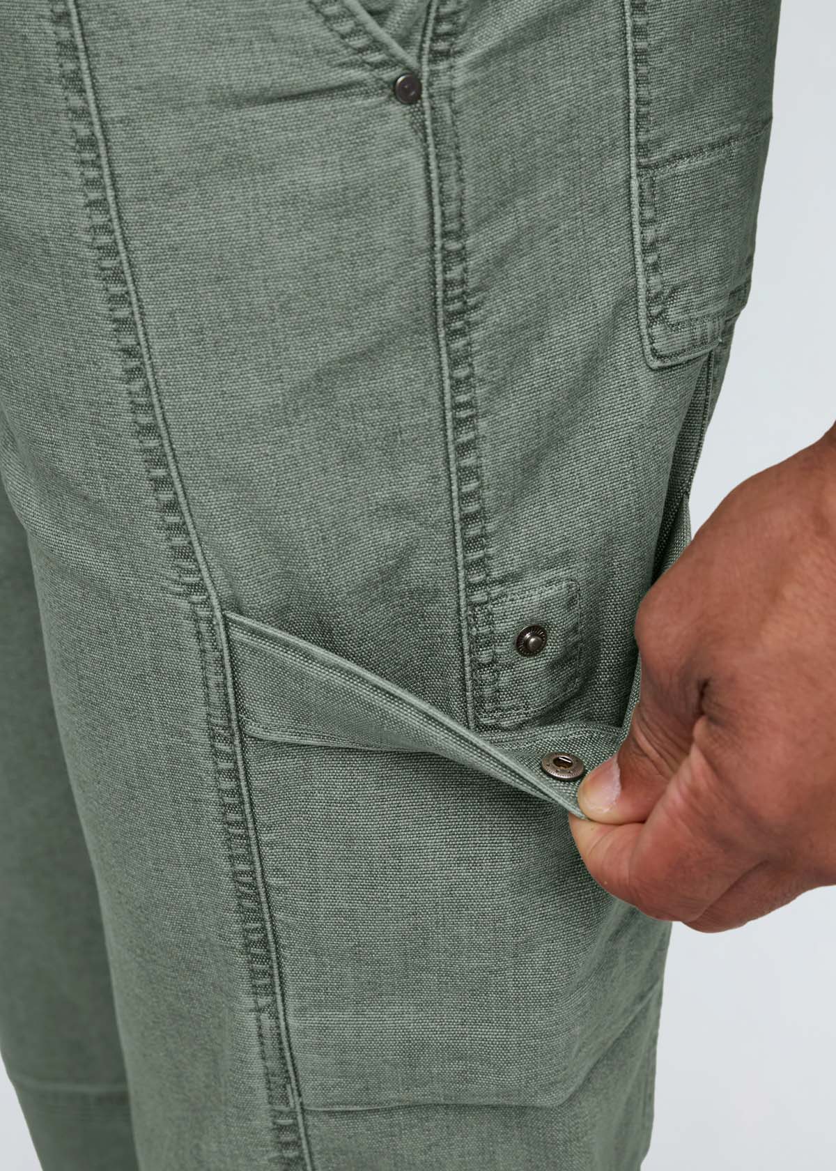 mens pine 7 pocket stretch canvas pants side pocket detail