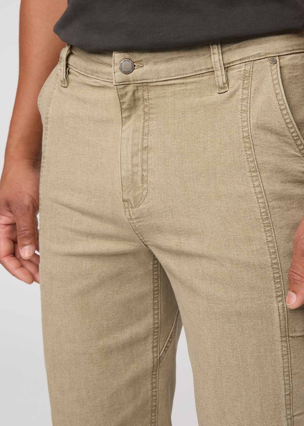 Men's Tan 7 Pocket Stretch Canvas Pants front waistband detail