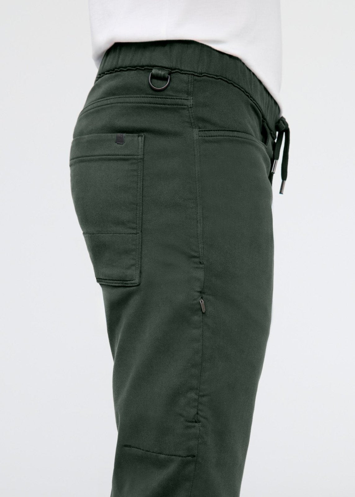 mens green pull on dress sweatpant zip thigh pocket and keyring