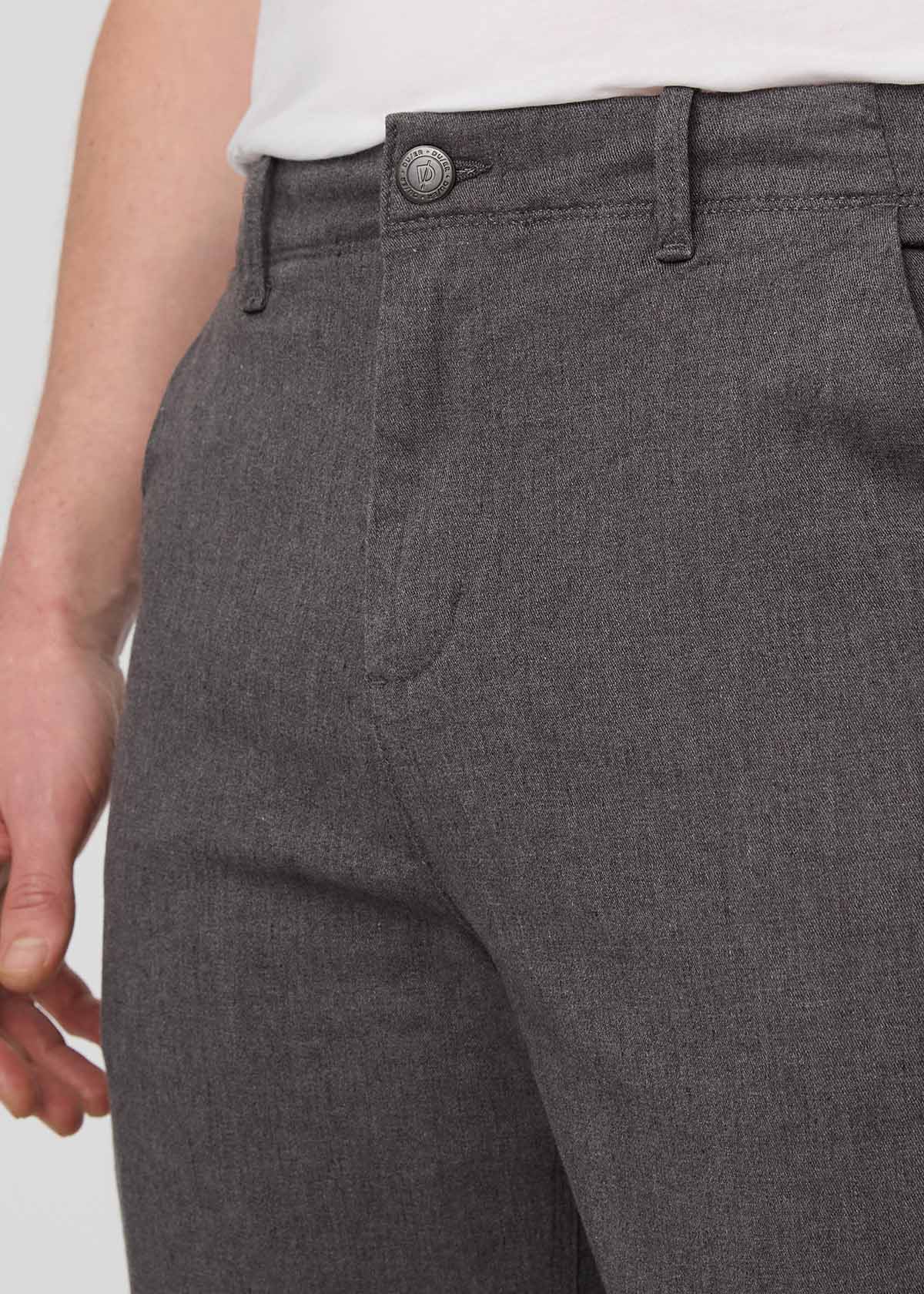 mens stretch heather grey chino pants front waistband detail