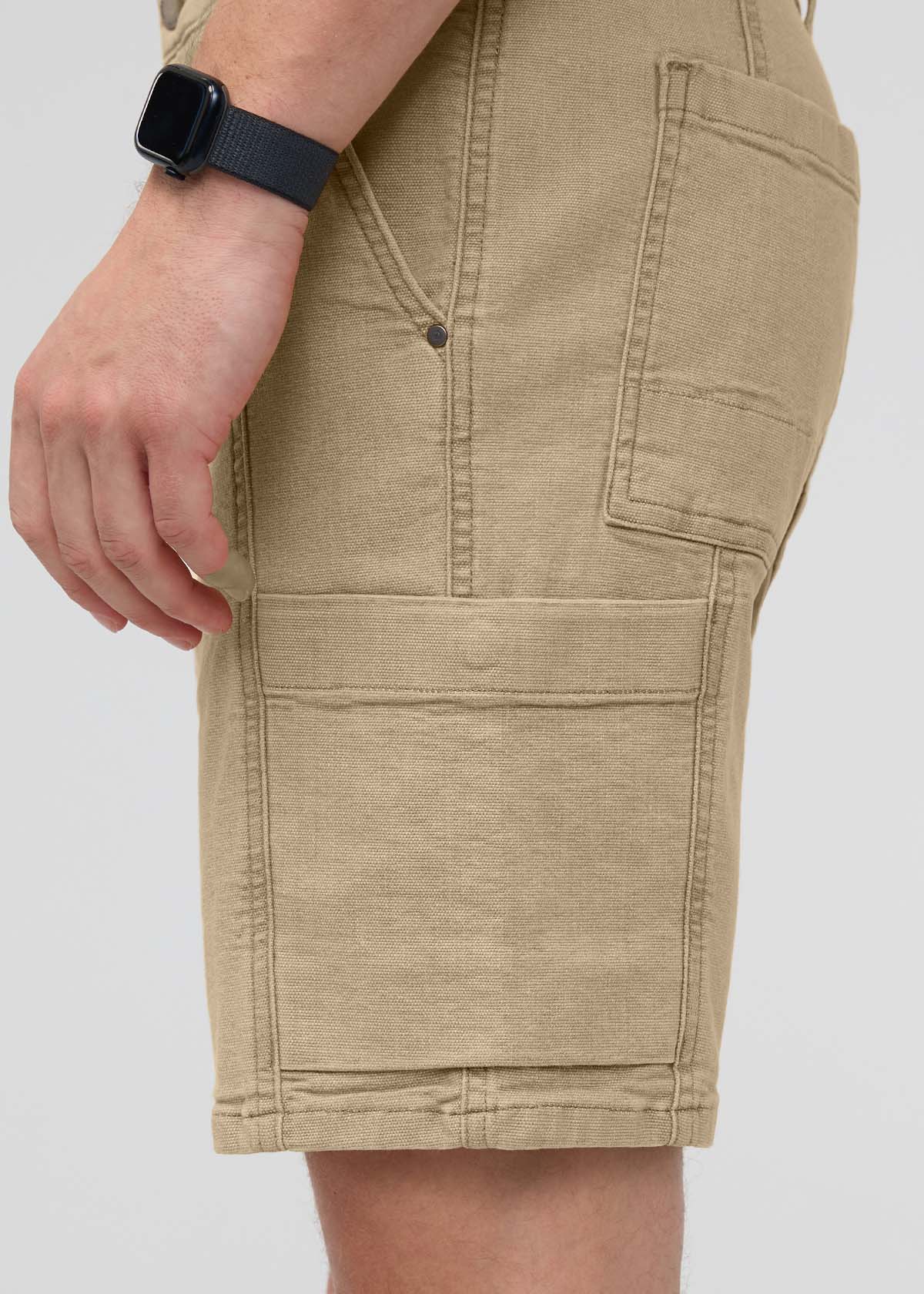 Men's Tan Stretch Canvas Cargo Shorts side pocket