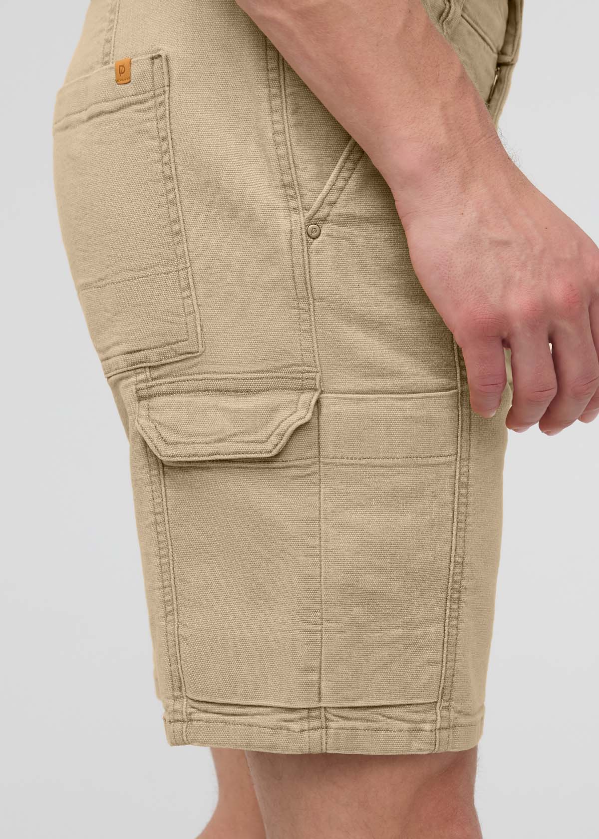 Men's Tan Stretch Canvas Cargo Shorts utility pocket