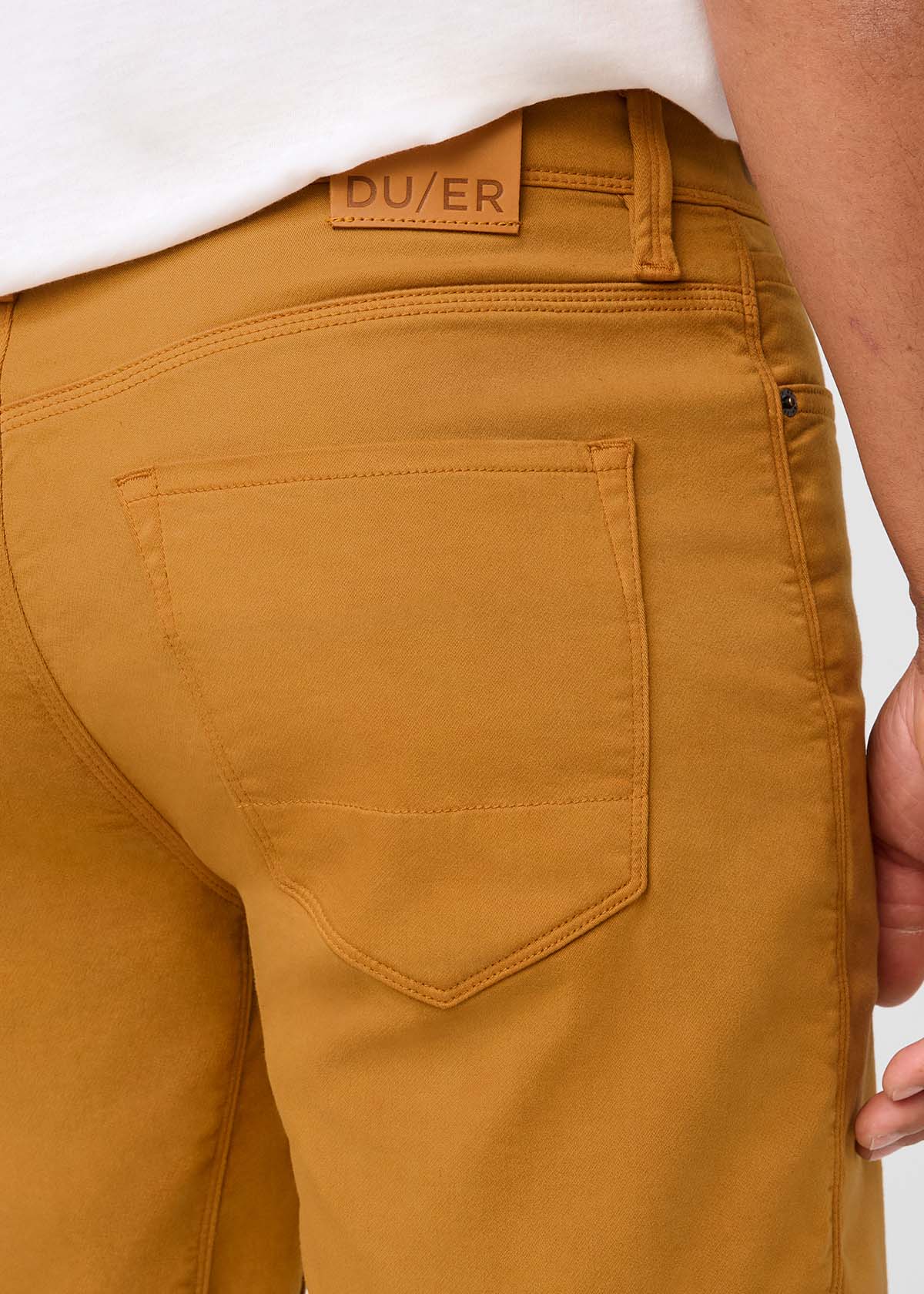 mens orange relaxed fit performance short back pocket and patch