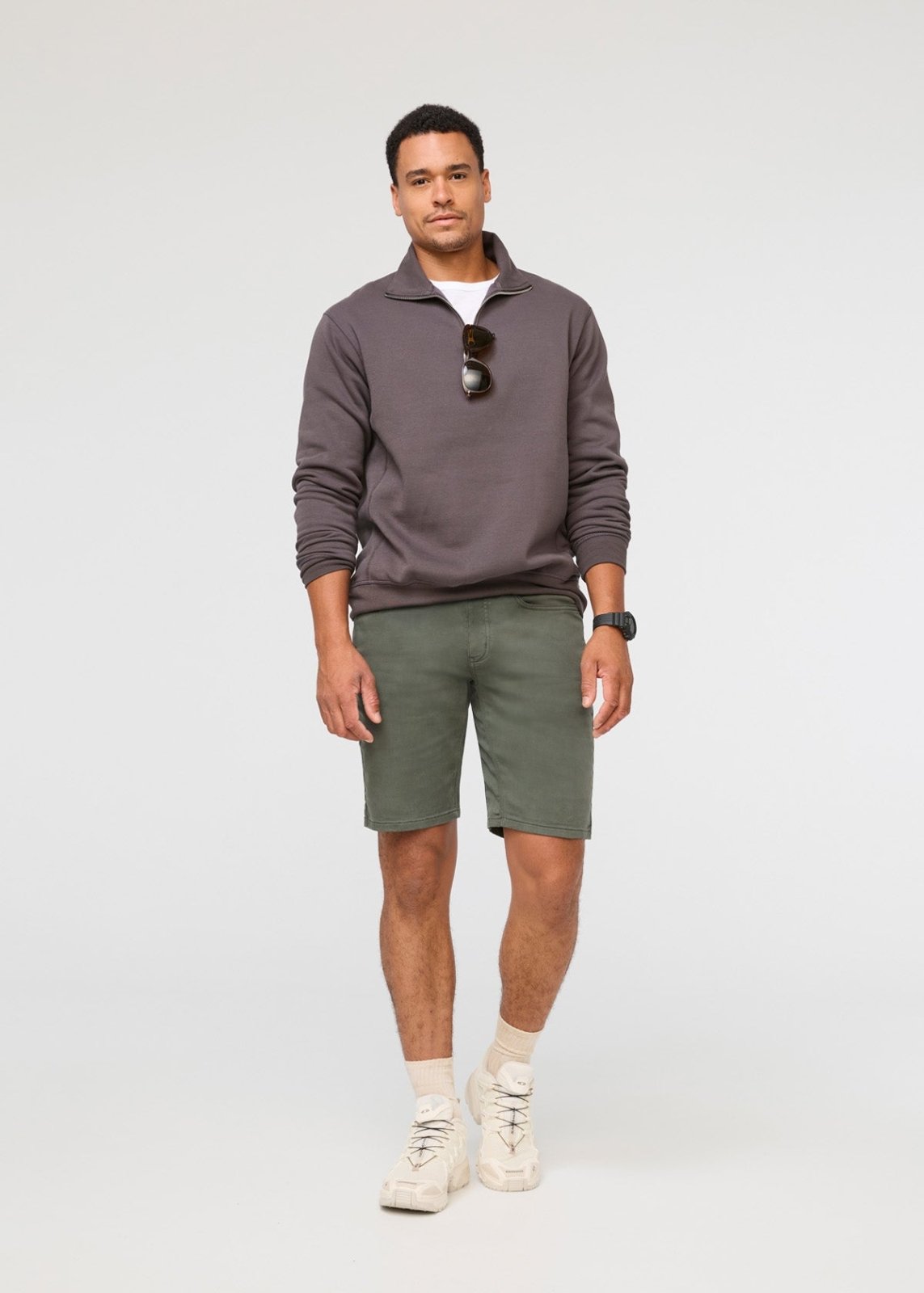 mens grey-green relaxed fit performance short full body