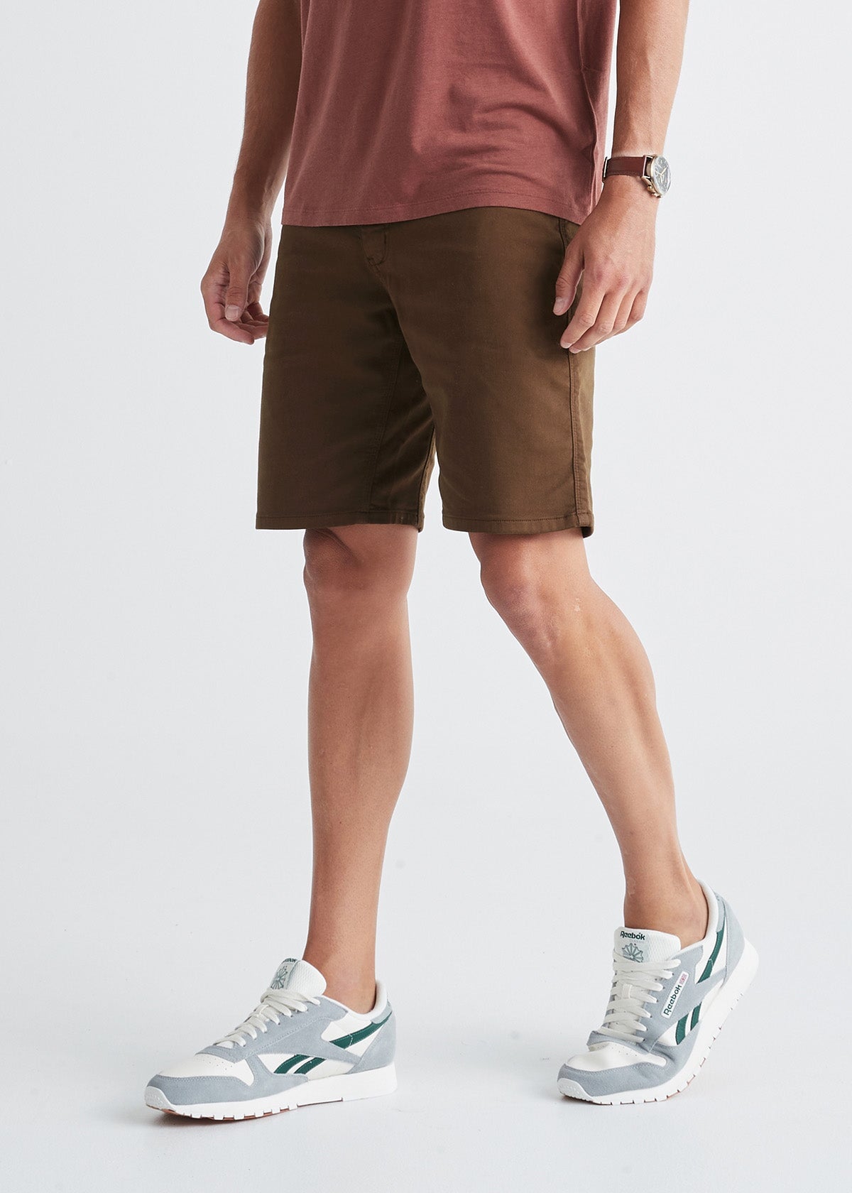 men's brown relaxed fit performance short front
