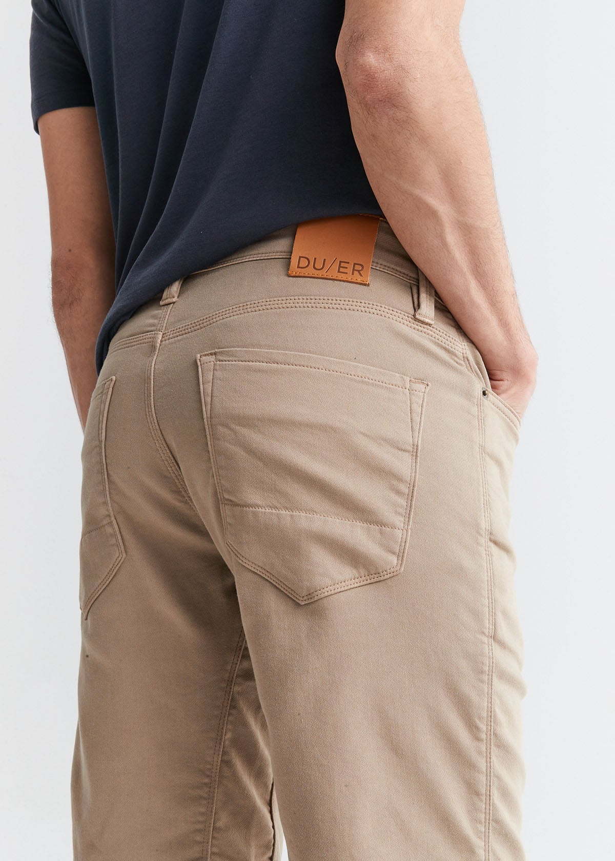 mens khaki slim fit performance short back pocket detail