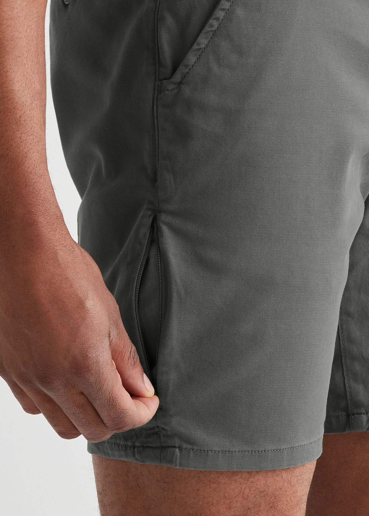 mens lightweight light green-grey shorts thigh zip pocket