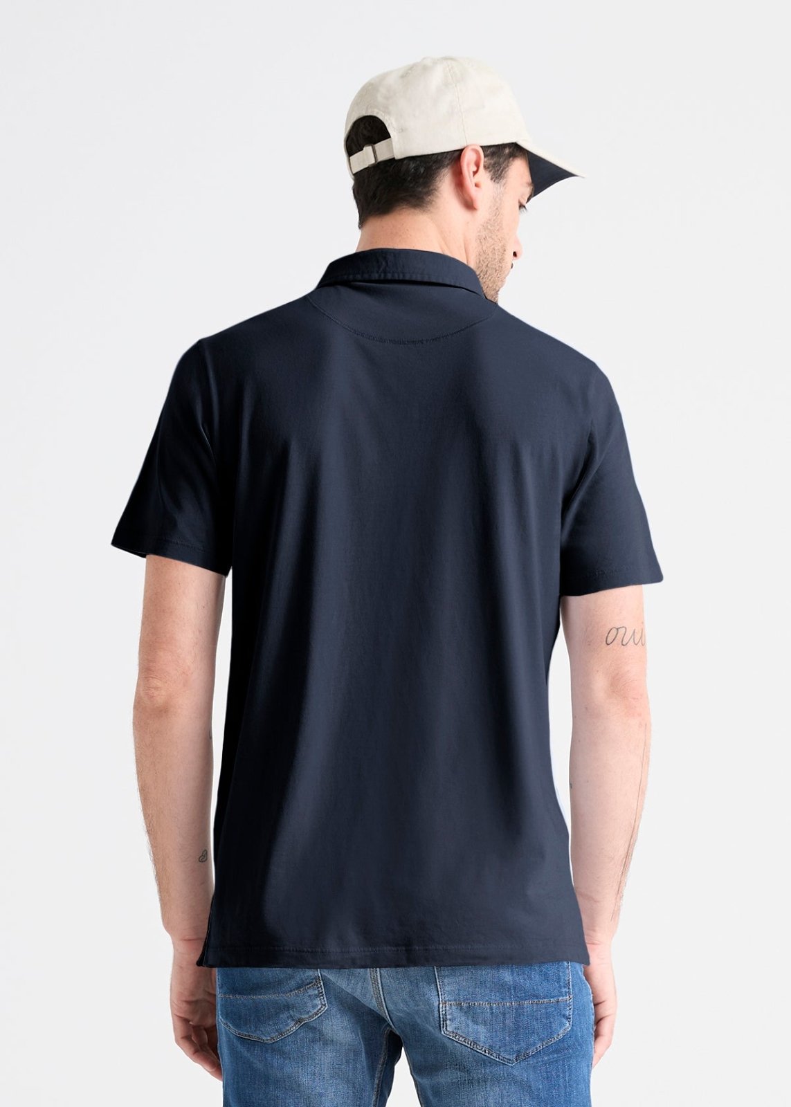 mens navy 100% pima cotton polo back