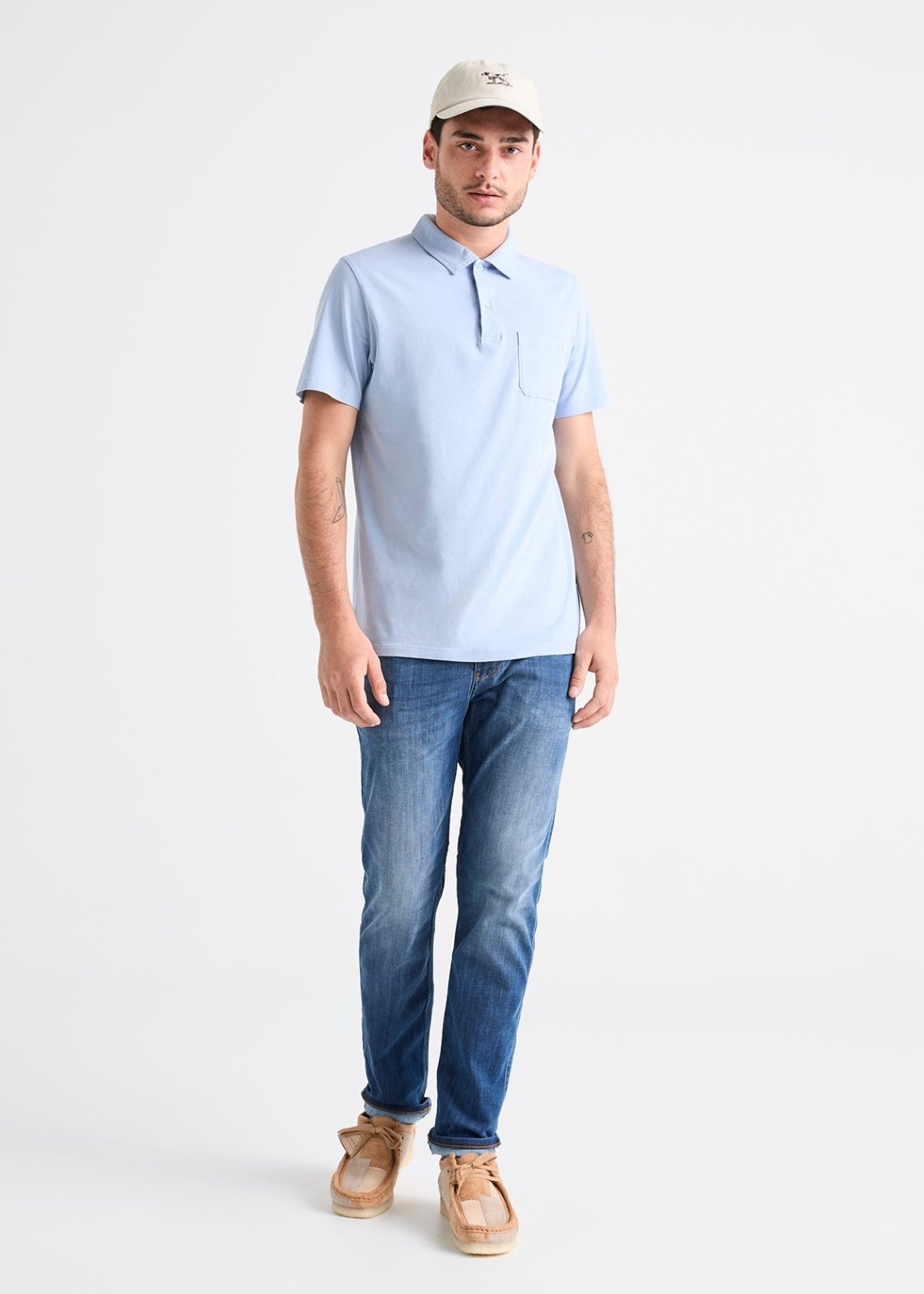 mens light blue 100% pima cotton polo full body